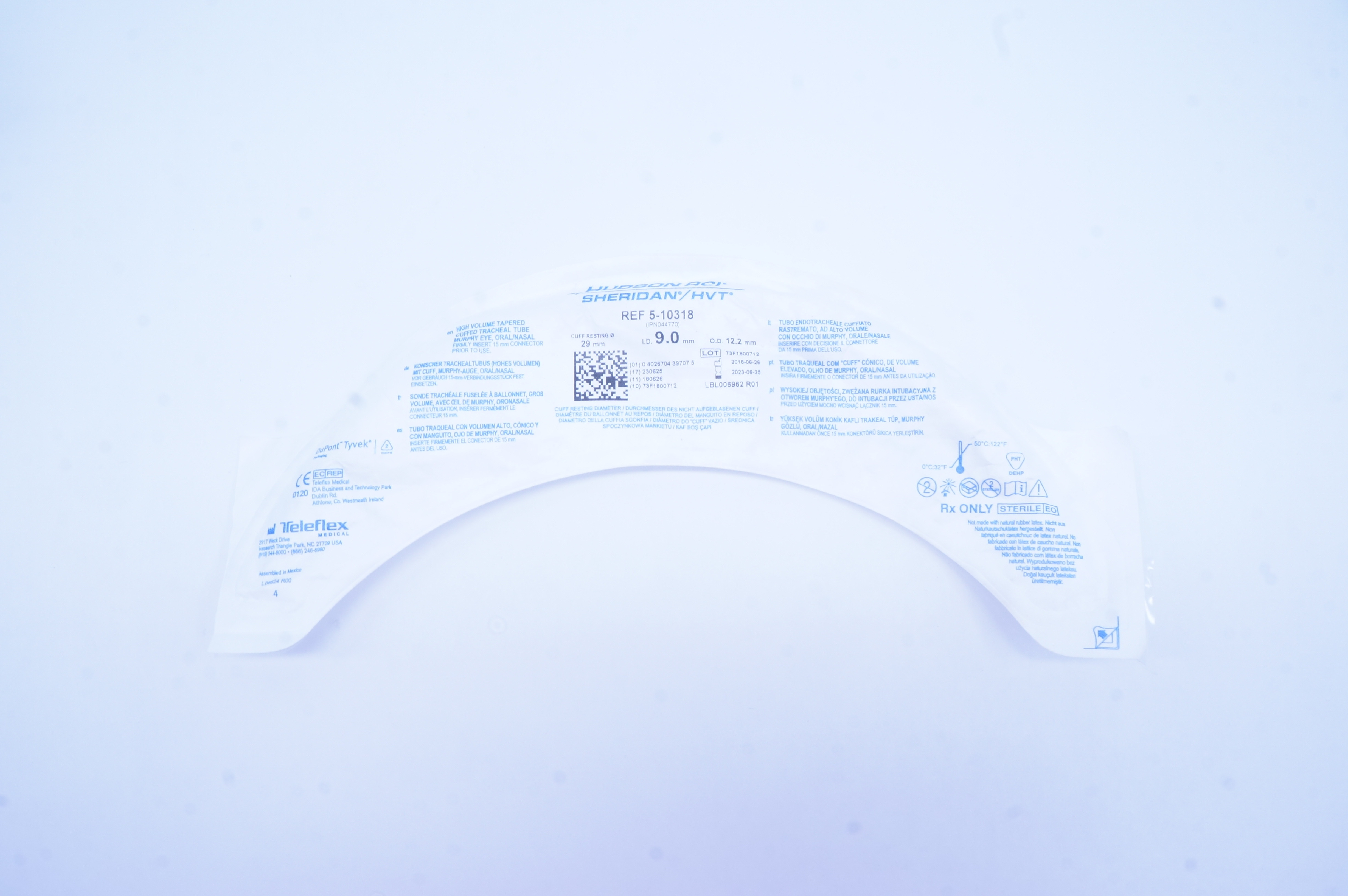 Teleflex 5-10318 Hudson RCI Sheridan HVT Cuffed Tracheal Tube 29 x 9 x 12.2mm