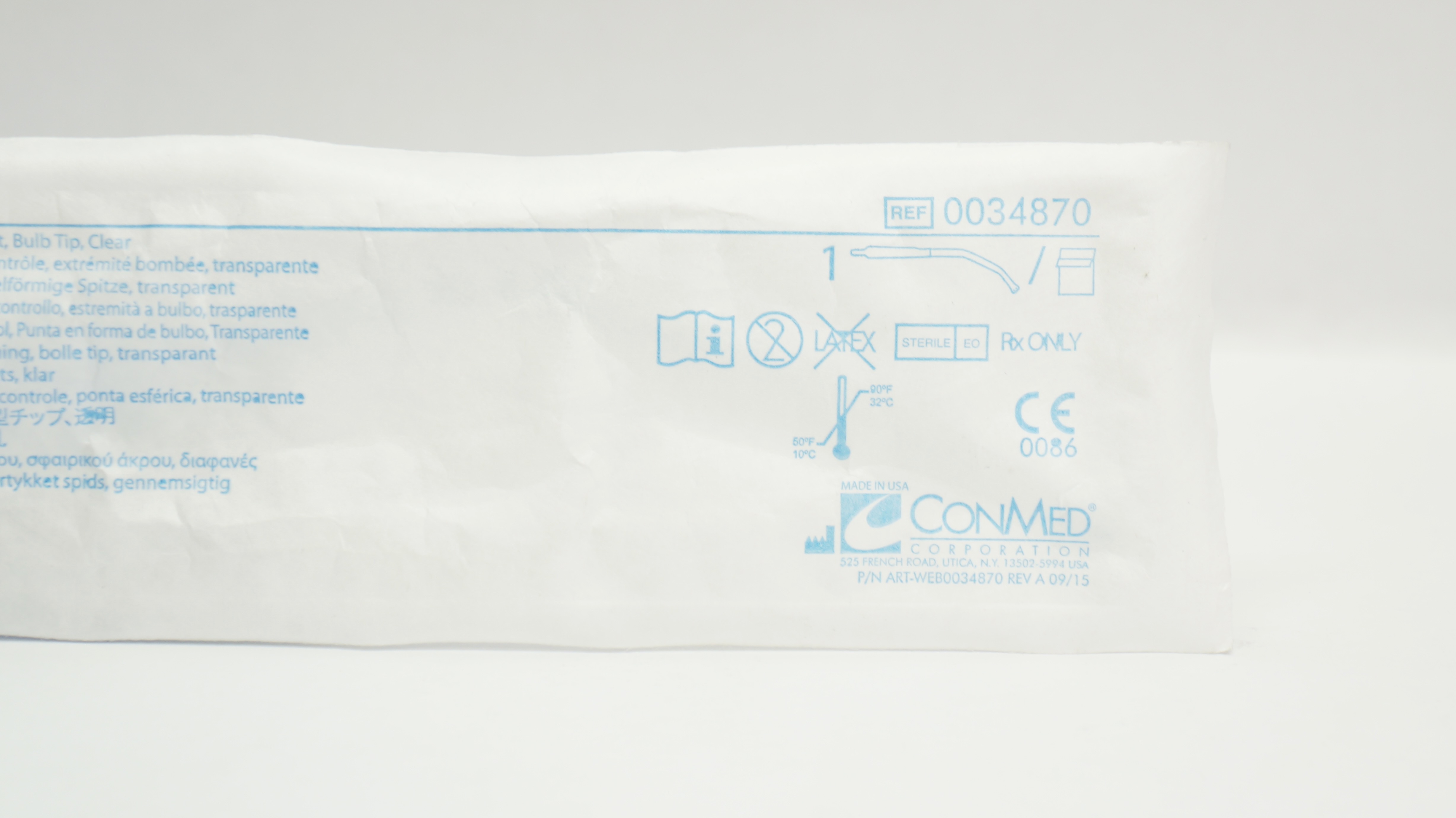 ConMed 0034870 YANKAUER Suction Instrument without Control Vent Bulb Tip Clear(x)