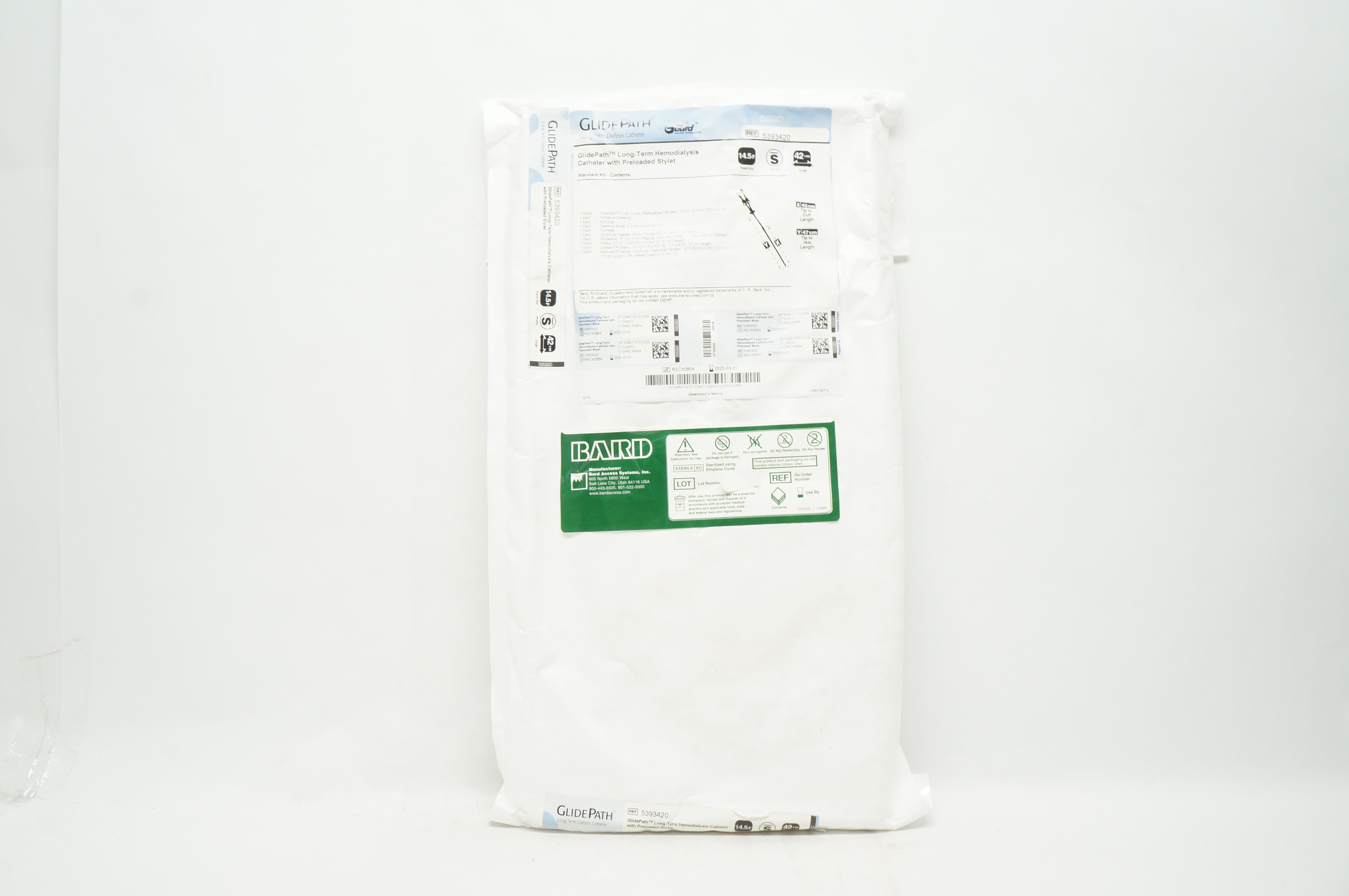 Bard 5393420 GlidePath Long-Term Hemodialysis Cath with Preloaded Stylet14.5F(x)