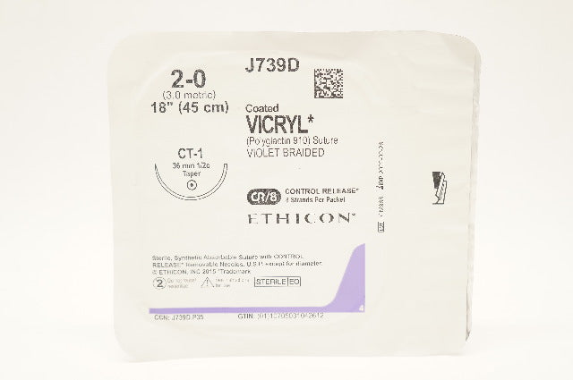 Ethicon J739D 2-0 Coated Vicryl Suture Violet 8X18" CT-1 36mm (x)