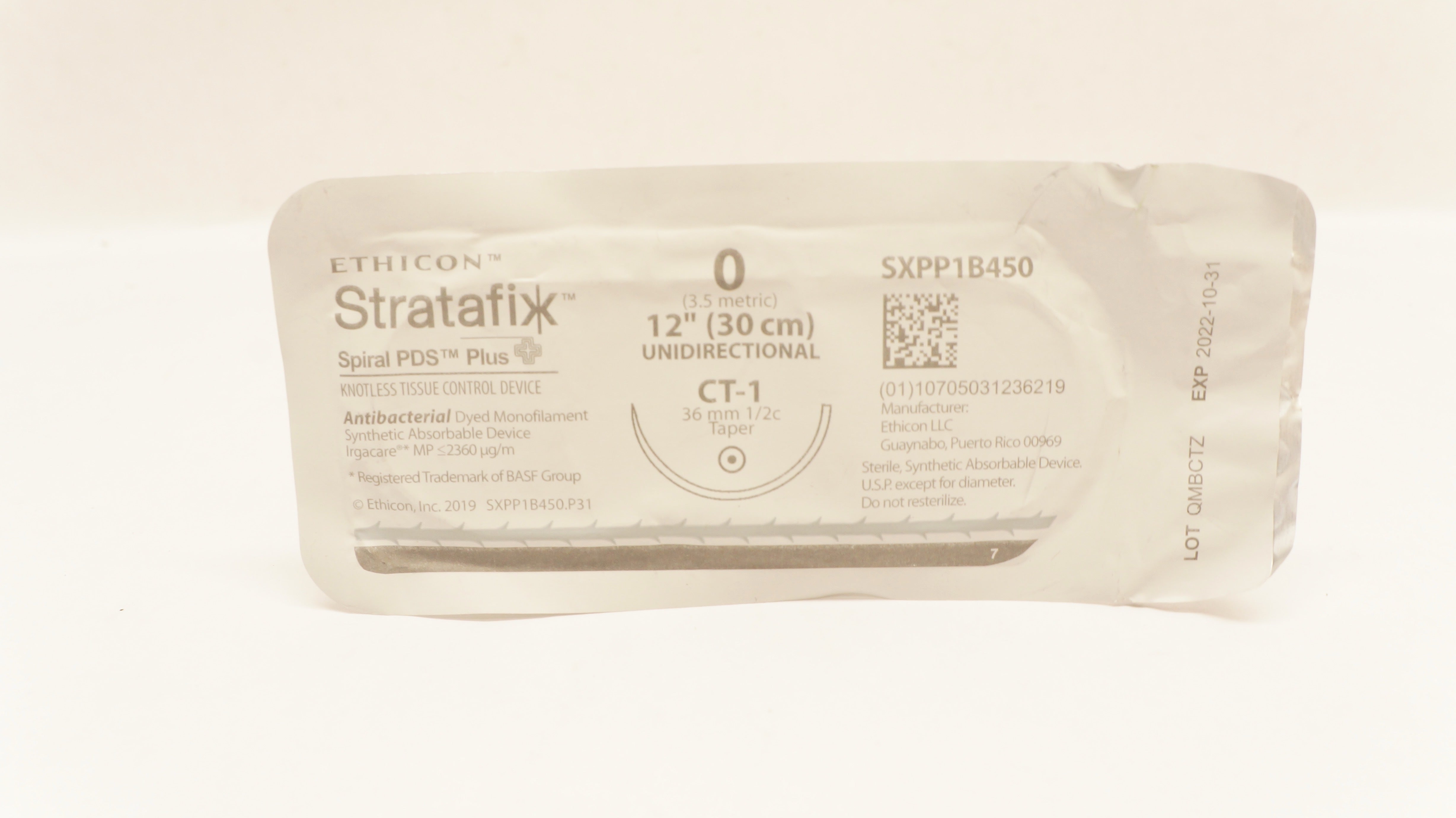 Ethicon SXPP1B450 0 Stratafix AntibacterialDevice CT-1 36mm 1/2c Taper 12inch(x)