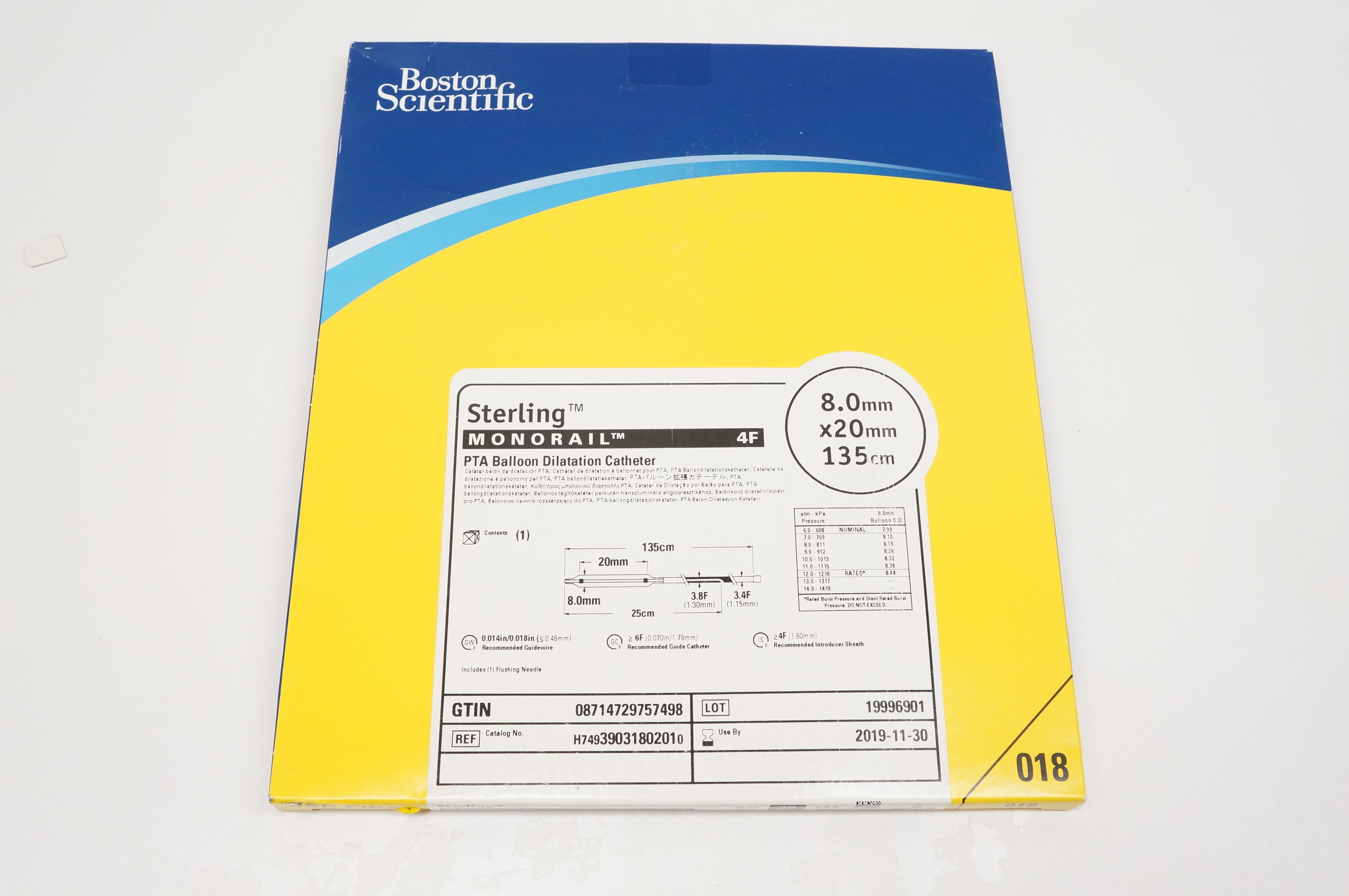 Boston Scientific 3903180201 Monorail PTA Balloon Cath. 8.0mm x 20mm x 135cm (x)