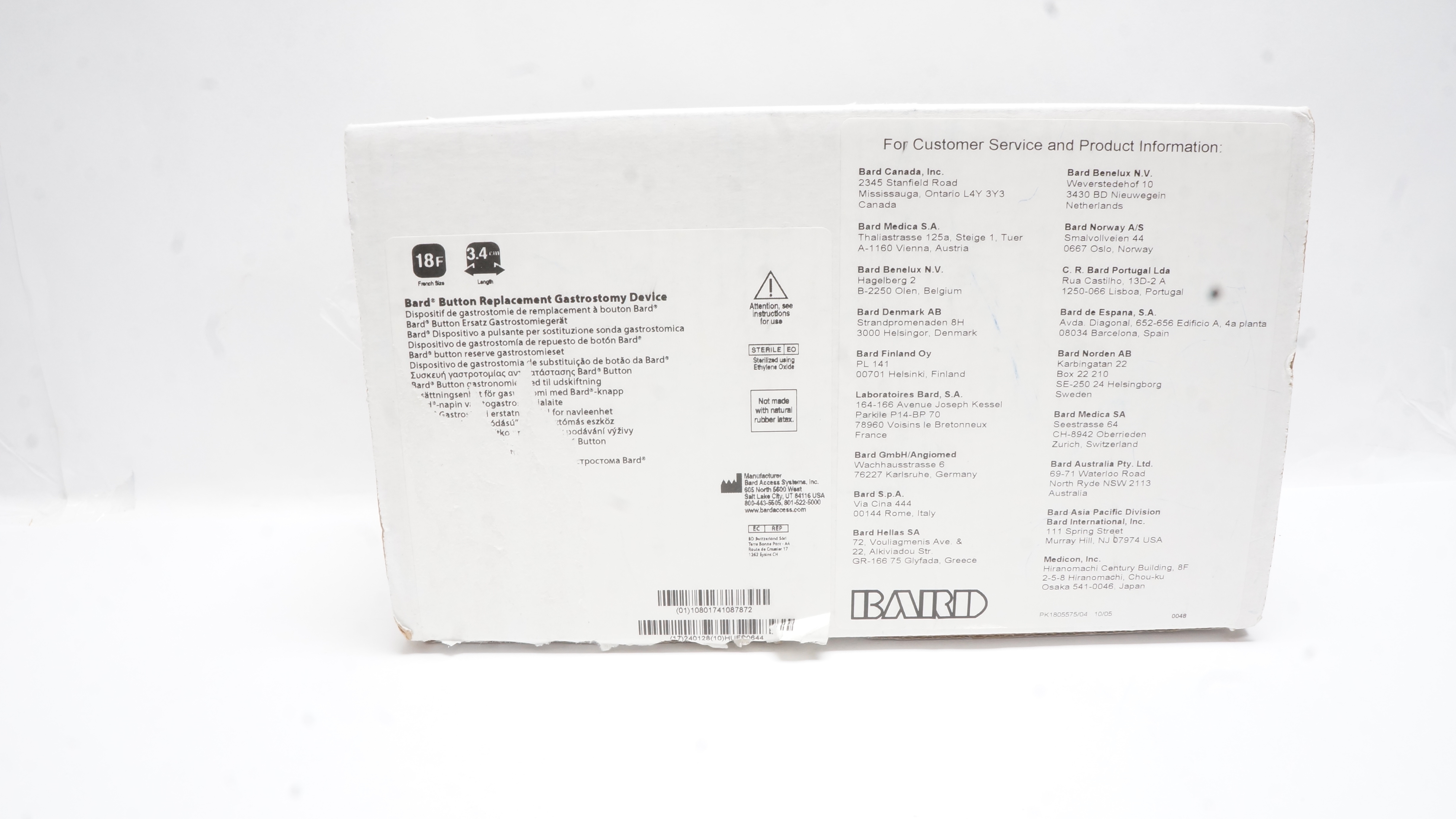 000284 ~ Bard Button Replacement Gastrostomy Device 18Fr x 3.4cm