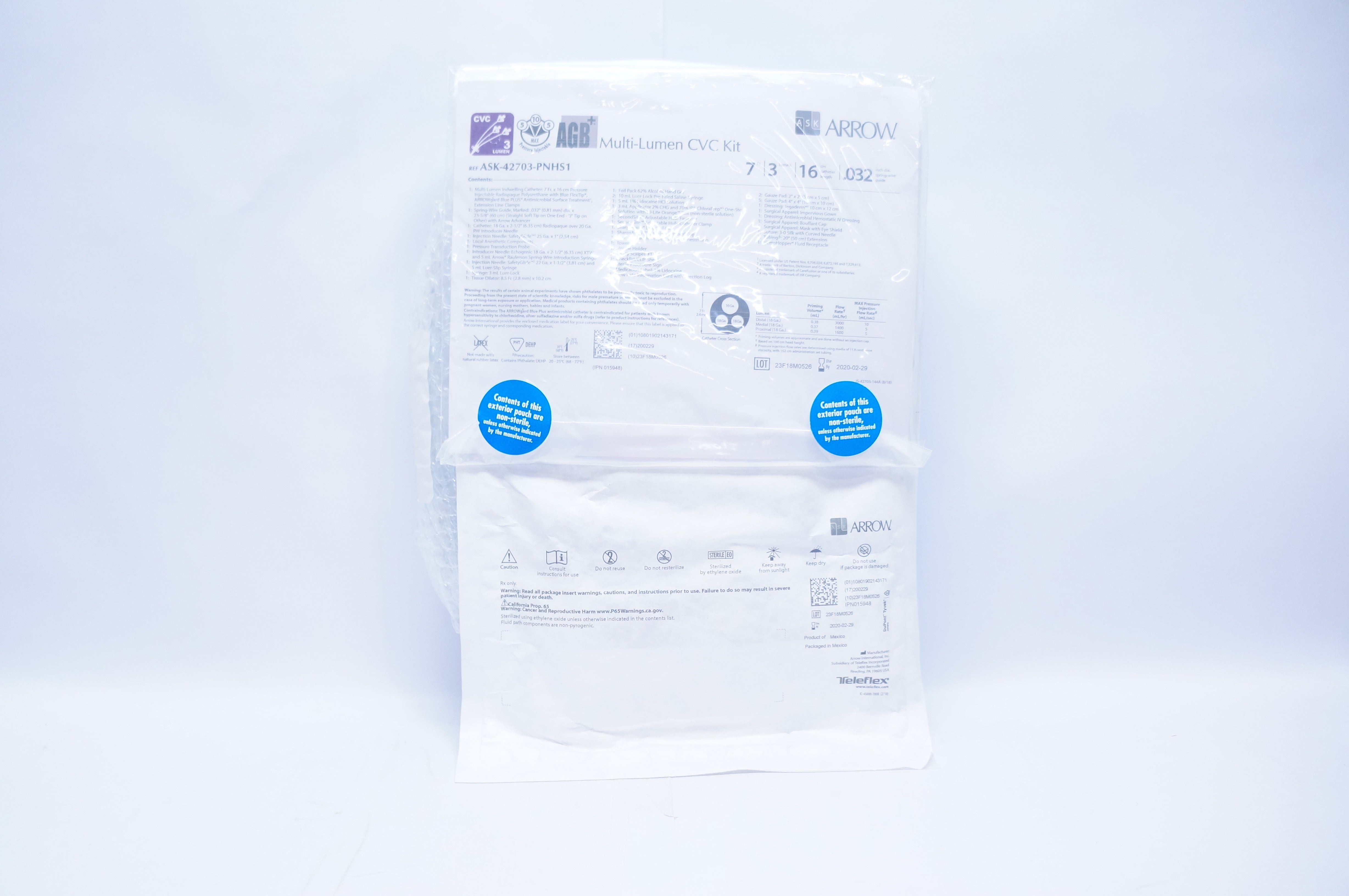 Teleflex ASK-42703-PNHS1 Pressure Injectable Arrow Blue PLUS Multi-Lumen Kit 7Fr