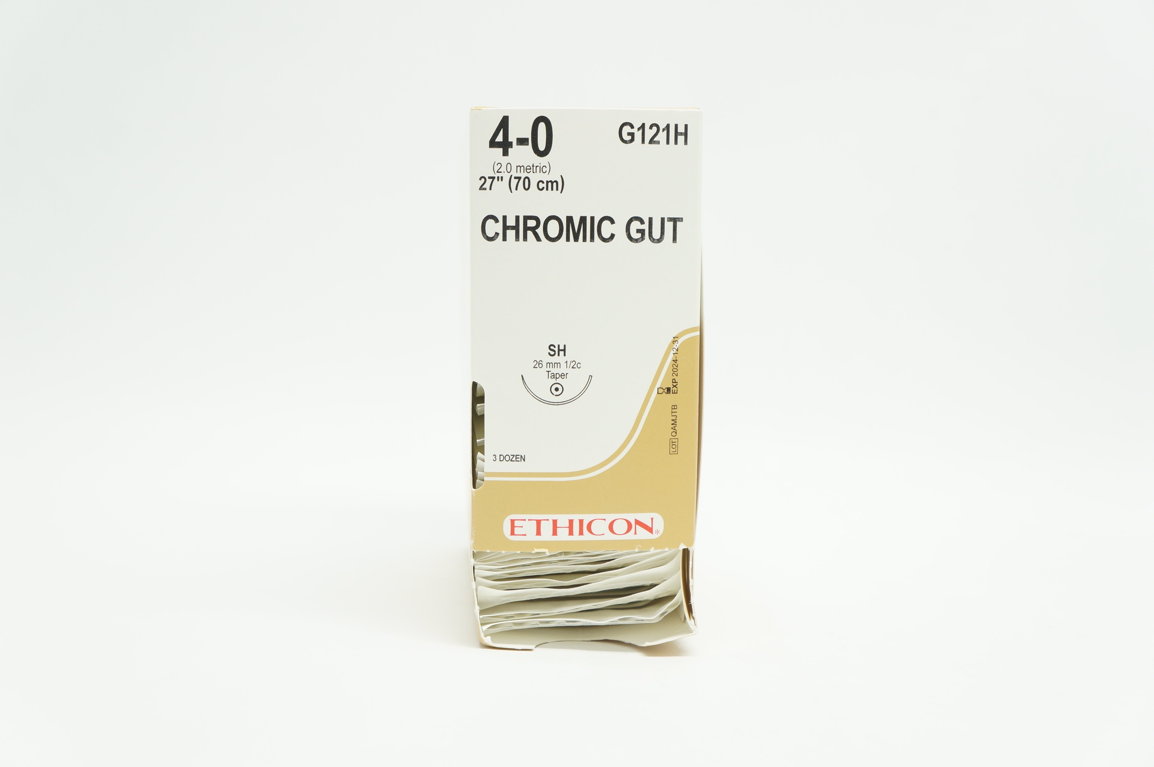 Ethicon G121 4-0 CHROMIC GUT, SH, 26mm 1/2c Taper, 27inch - Box of 36