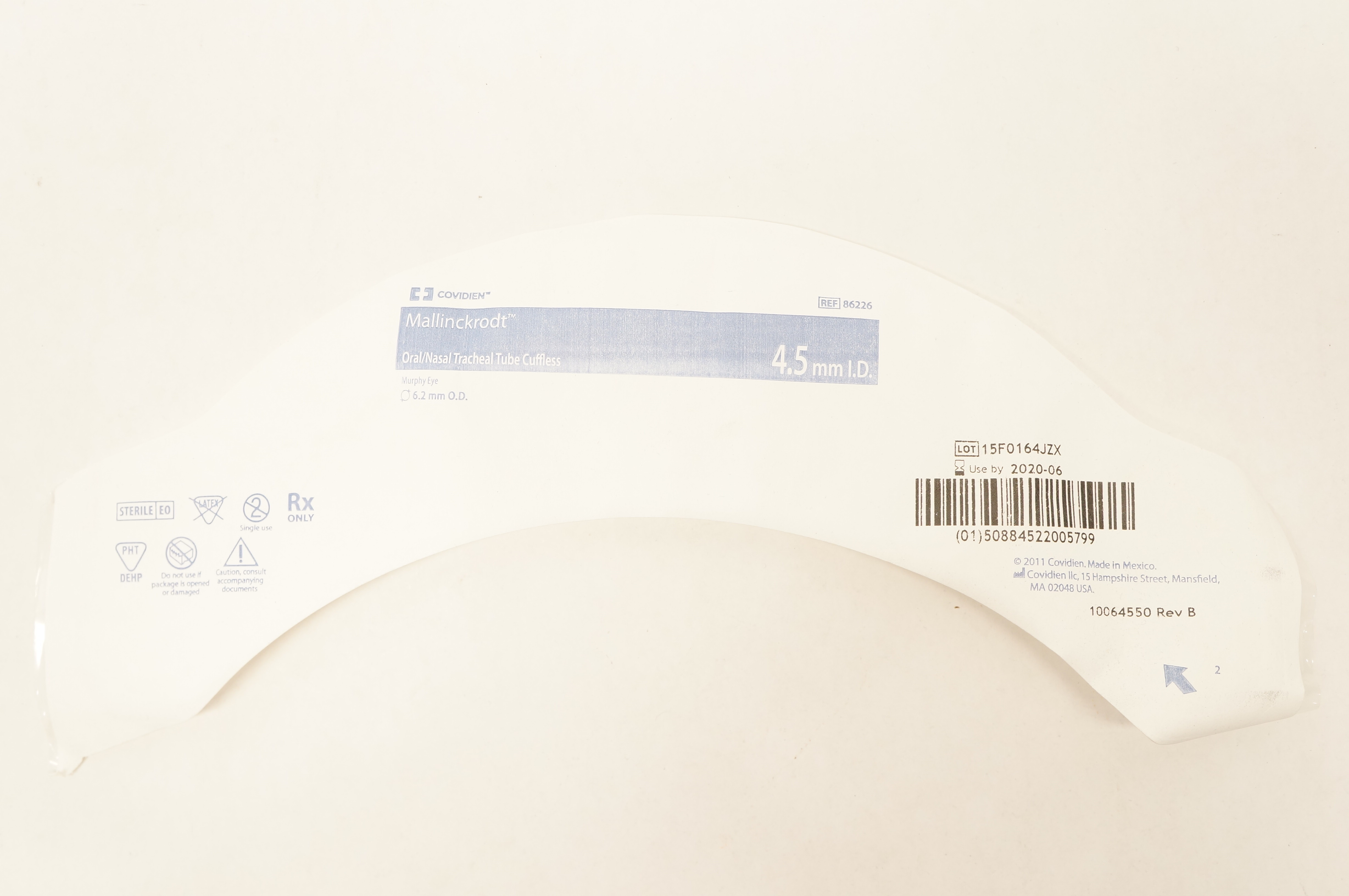 Covidien 86226 Mallinckrodt Oral/Nasal Tracheal Tube Cuffless 4.5mm x 6.2mm (x)