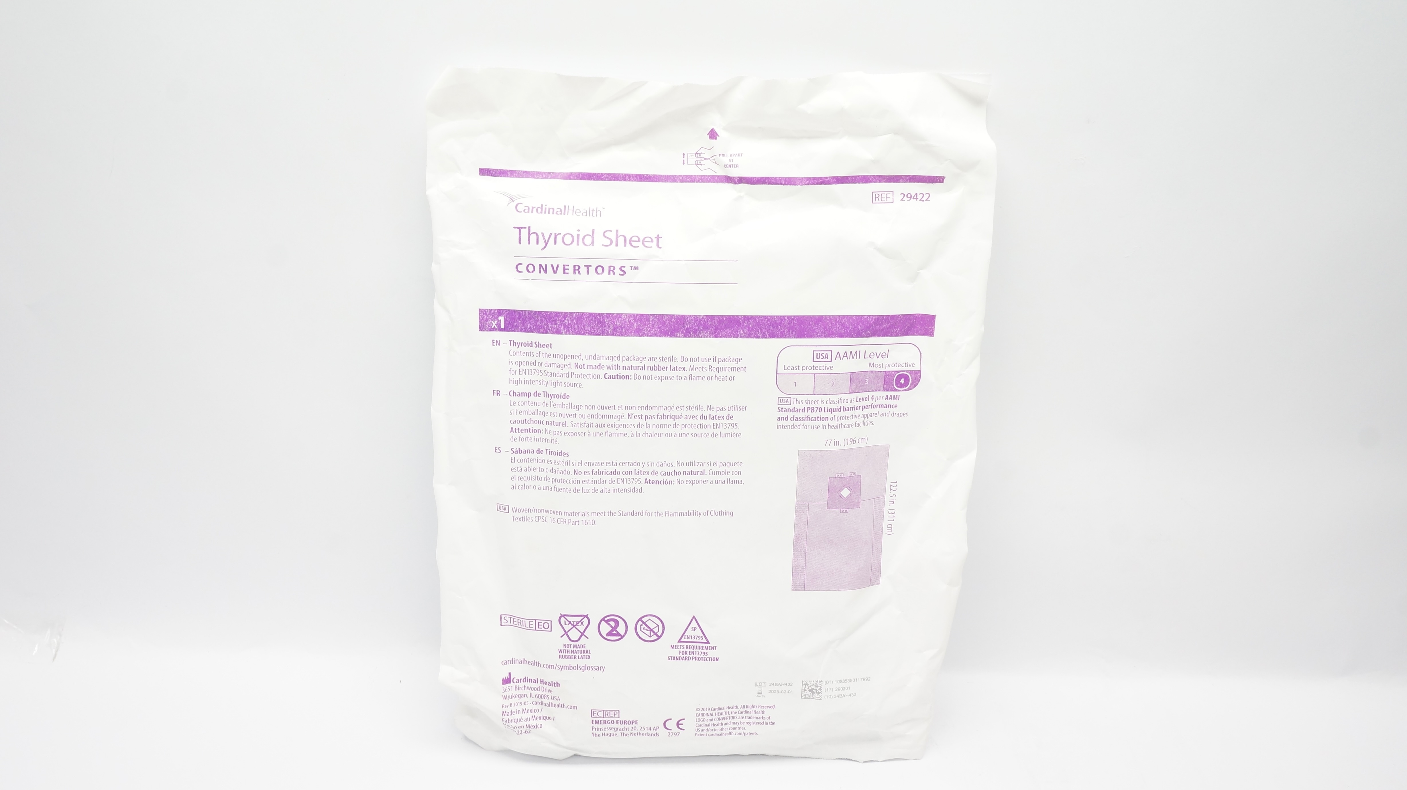 Cardinal Health 29422 Convertors Thyroid Sheet 77inch x 122.5inch