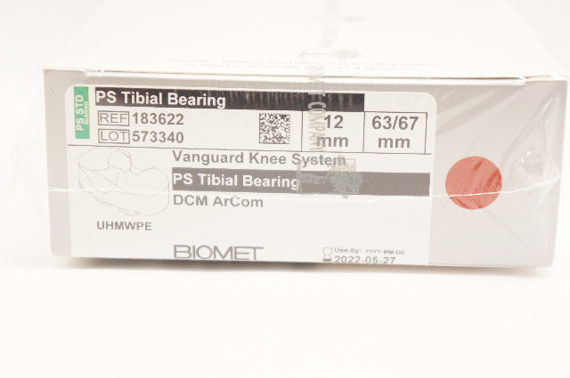 Biomet 183622 Vanguard Knee System PS Tibial Bearing DCM ArCom 12mm x 63/67mm(x)