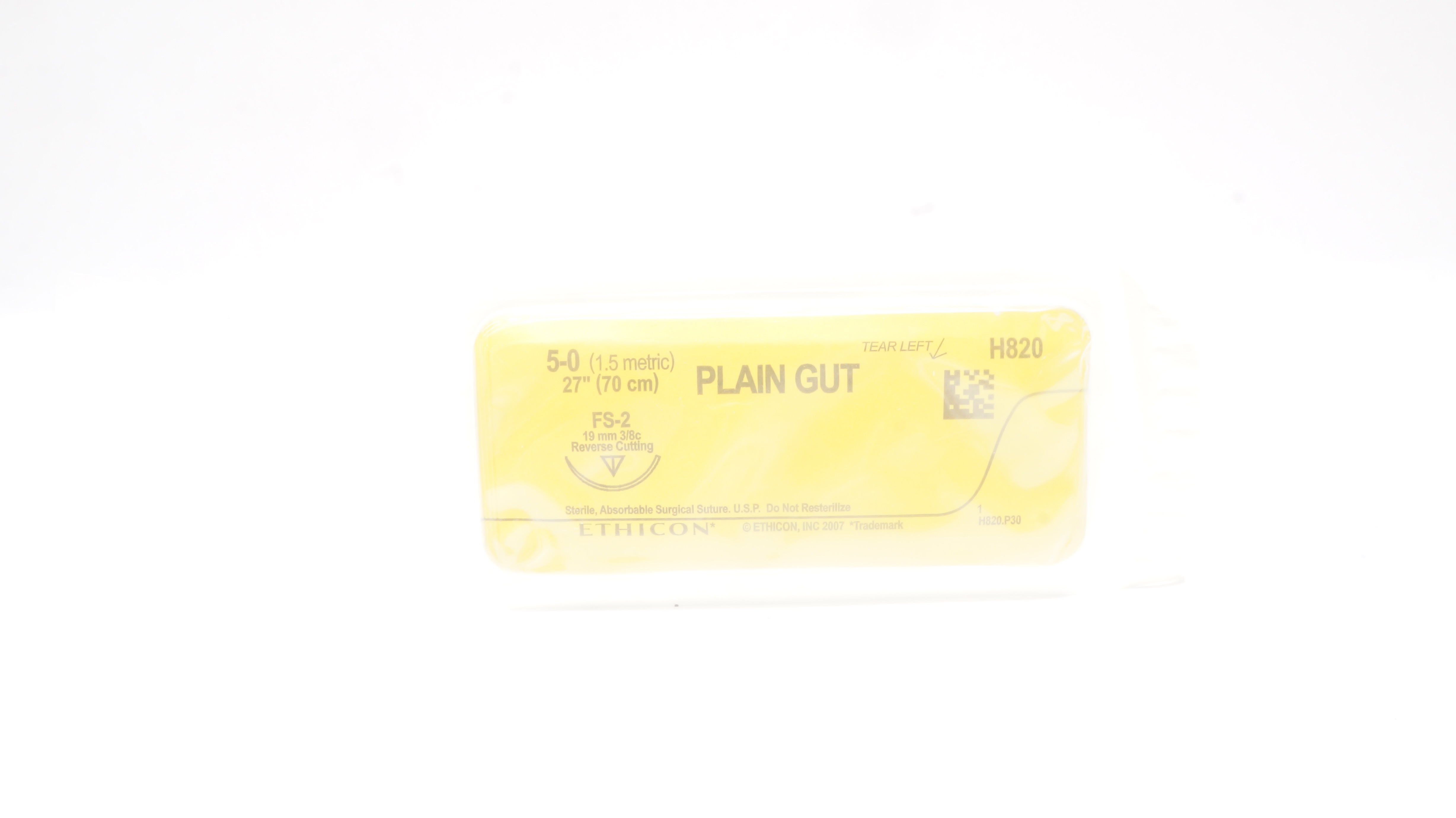 Ethicon H820 5-0 Plain Gut, FS-2, 19mm 3/8c Reverse Cutting, 27inch (x)