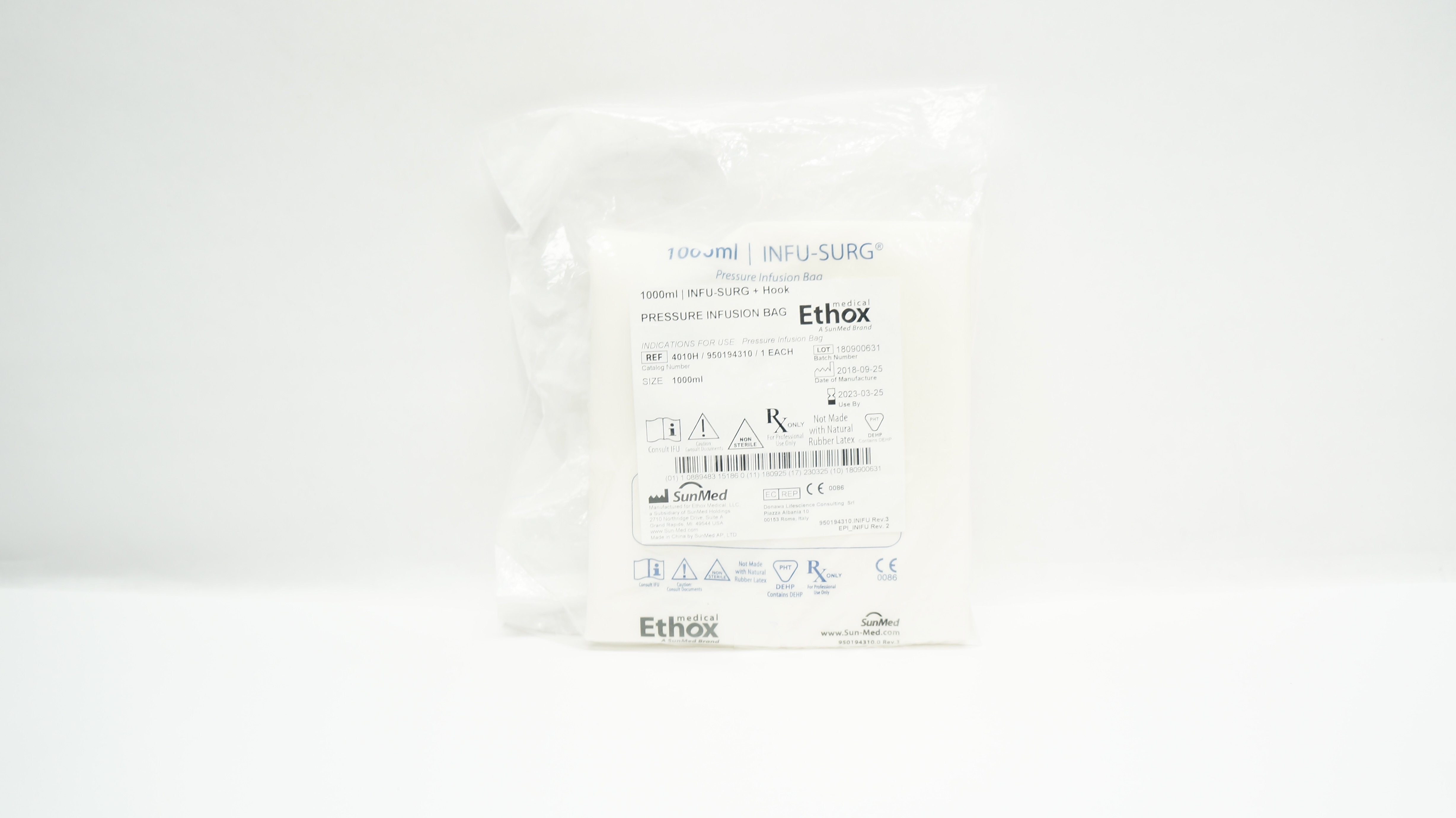 SunMed 4010H Ethox Medical Infu-Surg+Hook Pressure Infusion Bag 1000mL (x)