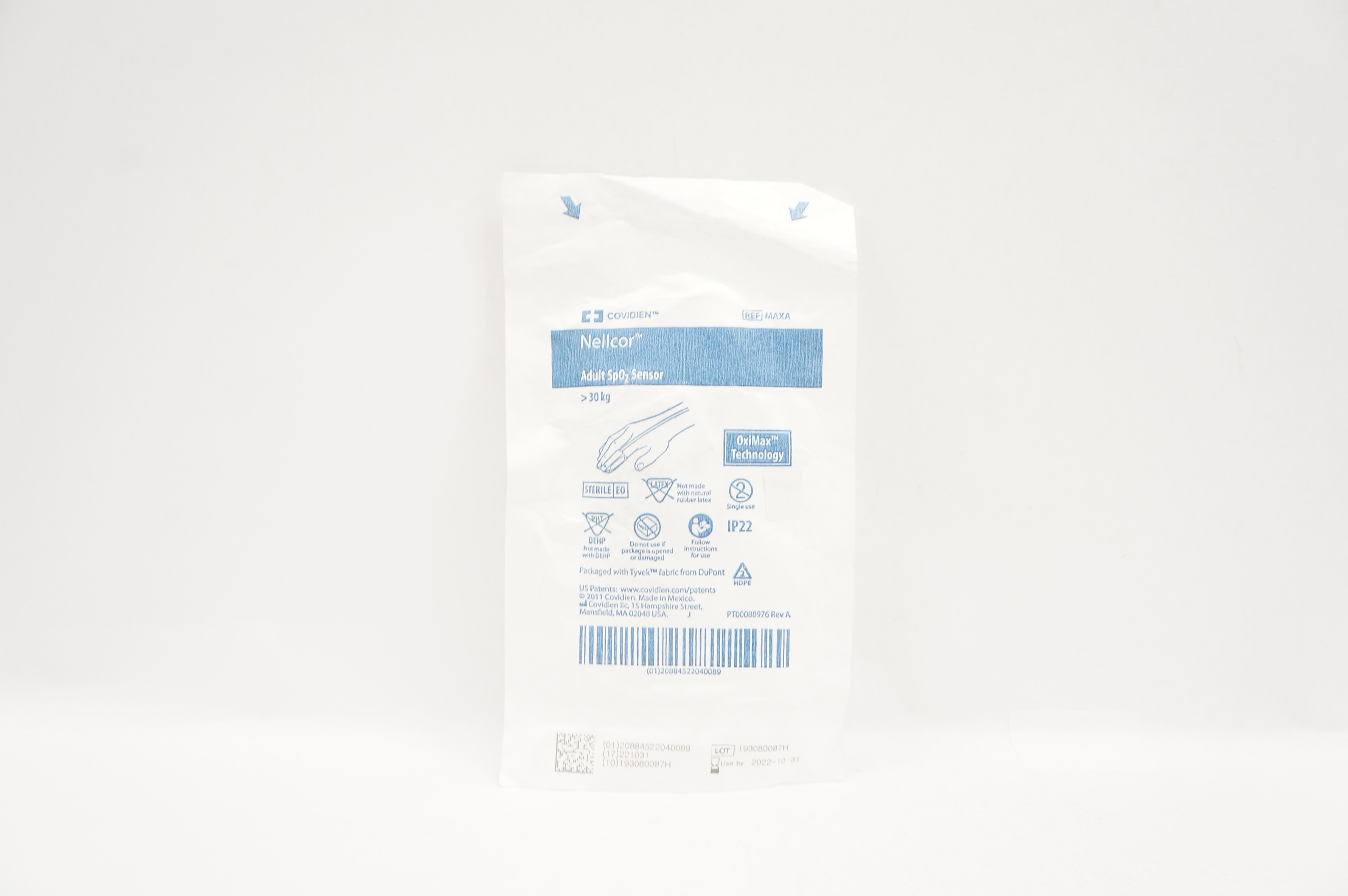 Covidien MAXA Nellcor Adult SpO2 Sensor >30kg OxiMax Technology