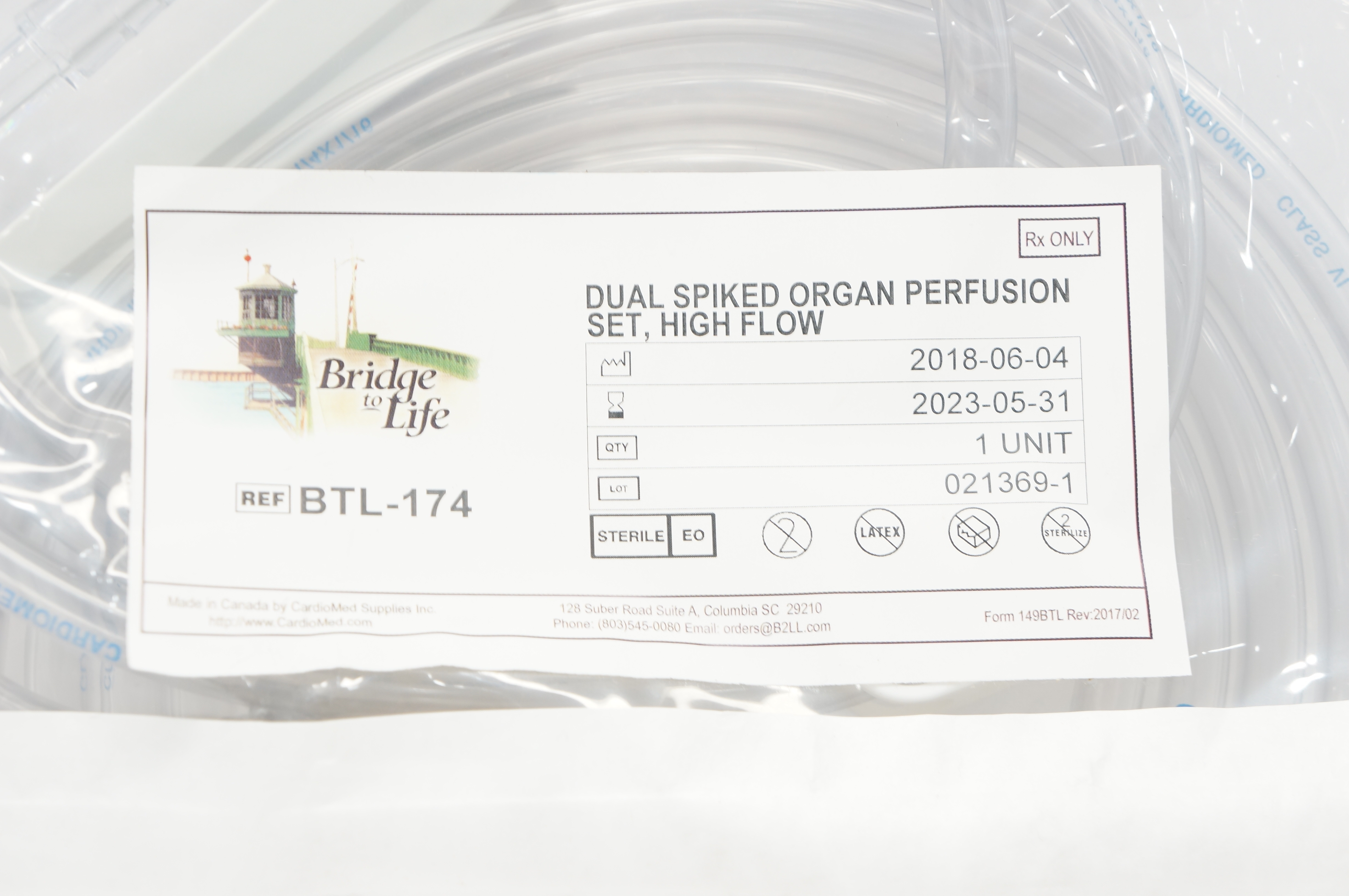 CardioMed Supplies BTL-174 Bridge to Life Dual Spiked Organ Perfusion Set