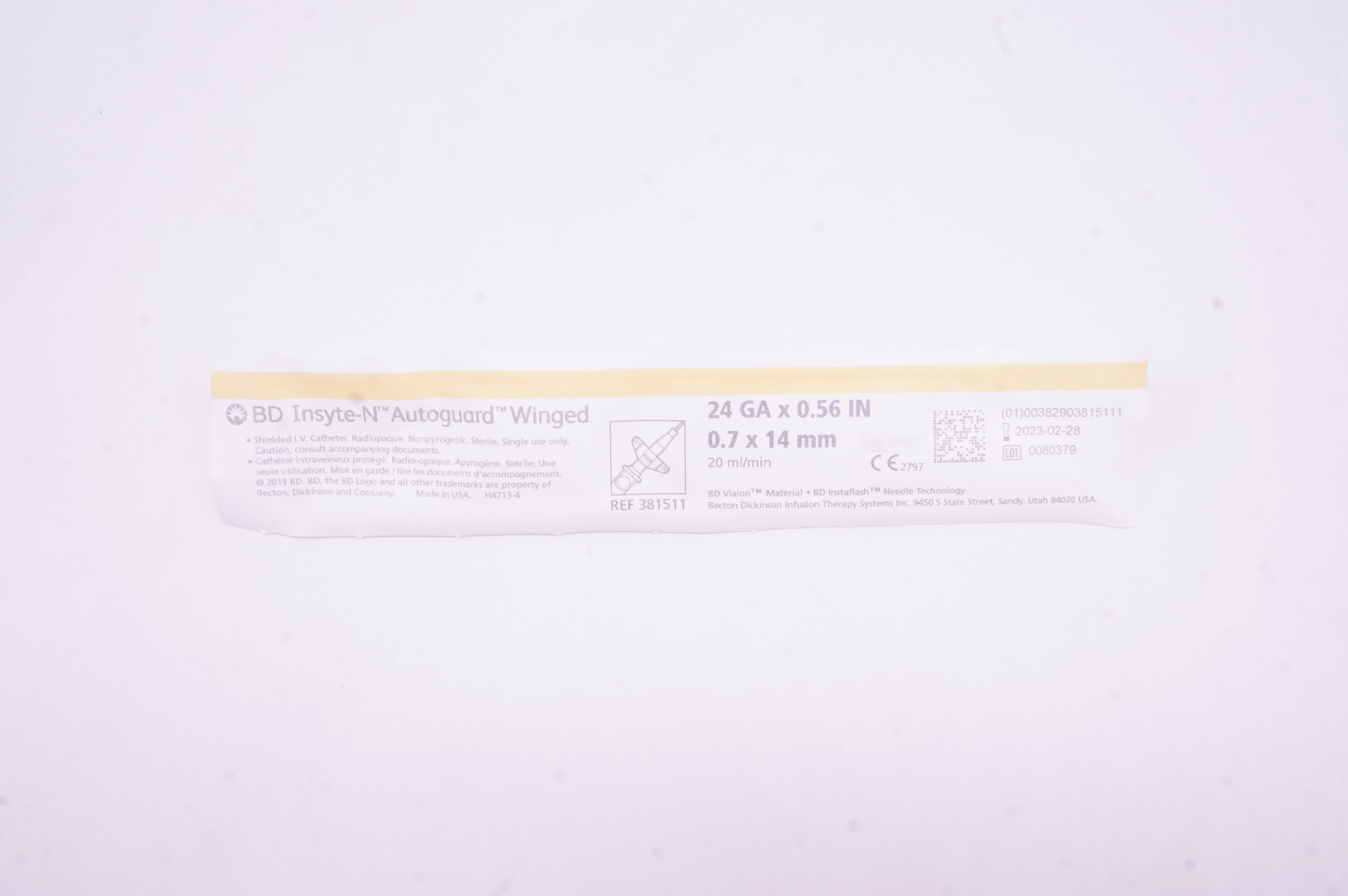 BD 381511 BD Insyte-N Autoguard Shielded I.V. Cath. Winged 24Ga x 0.56 inch