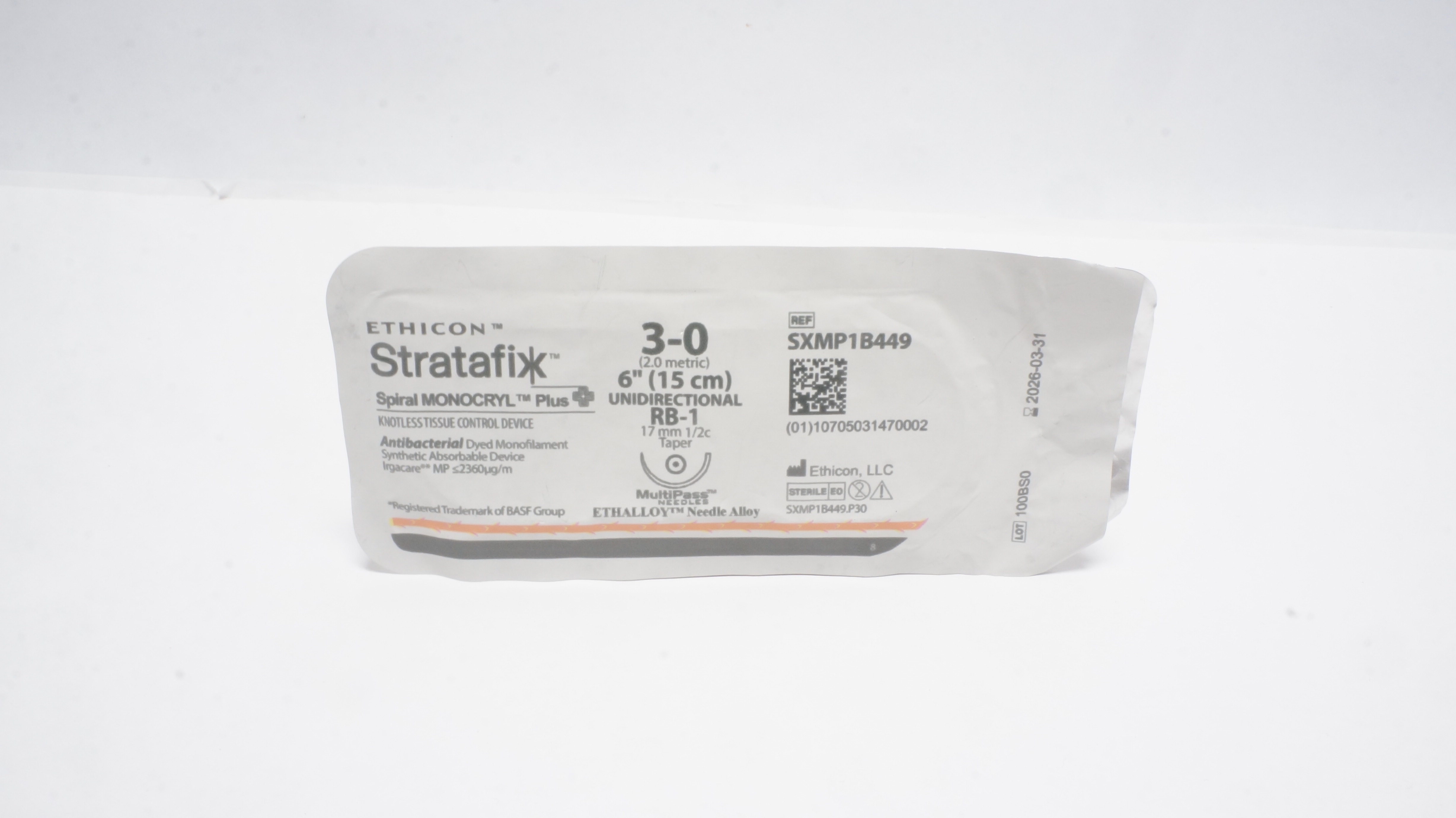 Ethicon SXMP1B449 3-0 Stratafix Tissue Control Device RB-1 17mm 1/2c Taper 6In(x)