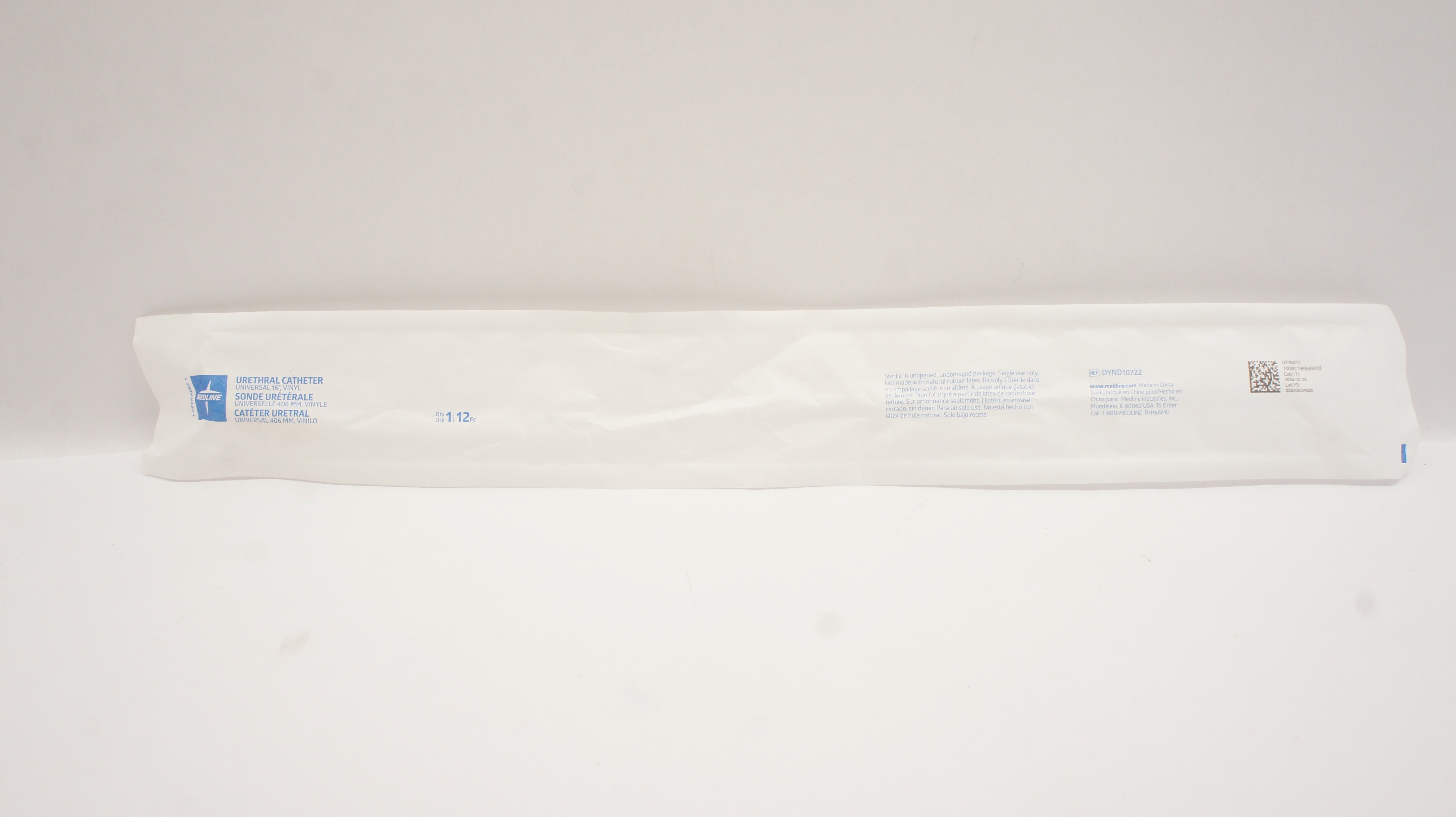 Medline DYND10722 Urethral Cath, Universal  12Fr x 16inch