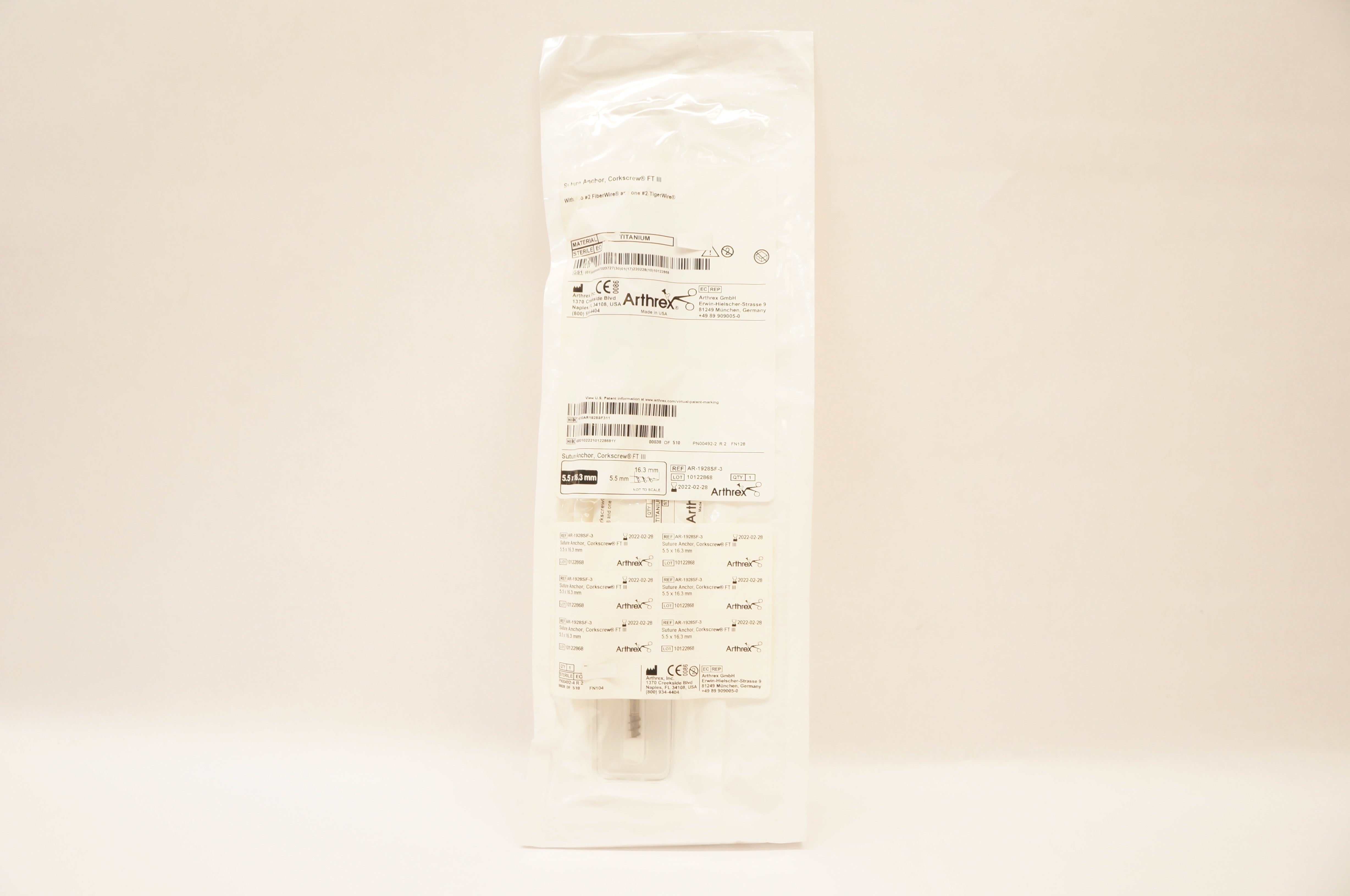 Arthrex AR-1928SF-3 Stre Anchor Corkscrew FT III w/#2 Fiber Wire 5.5 x 16.3mm(x)