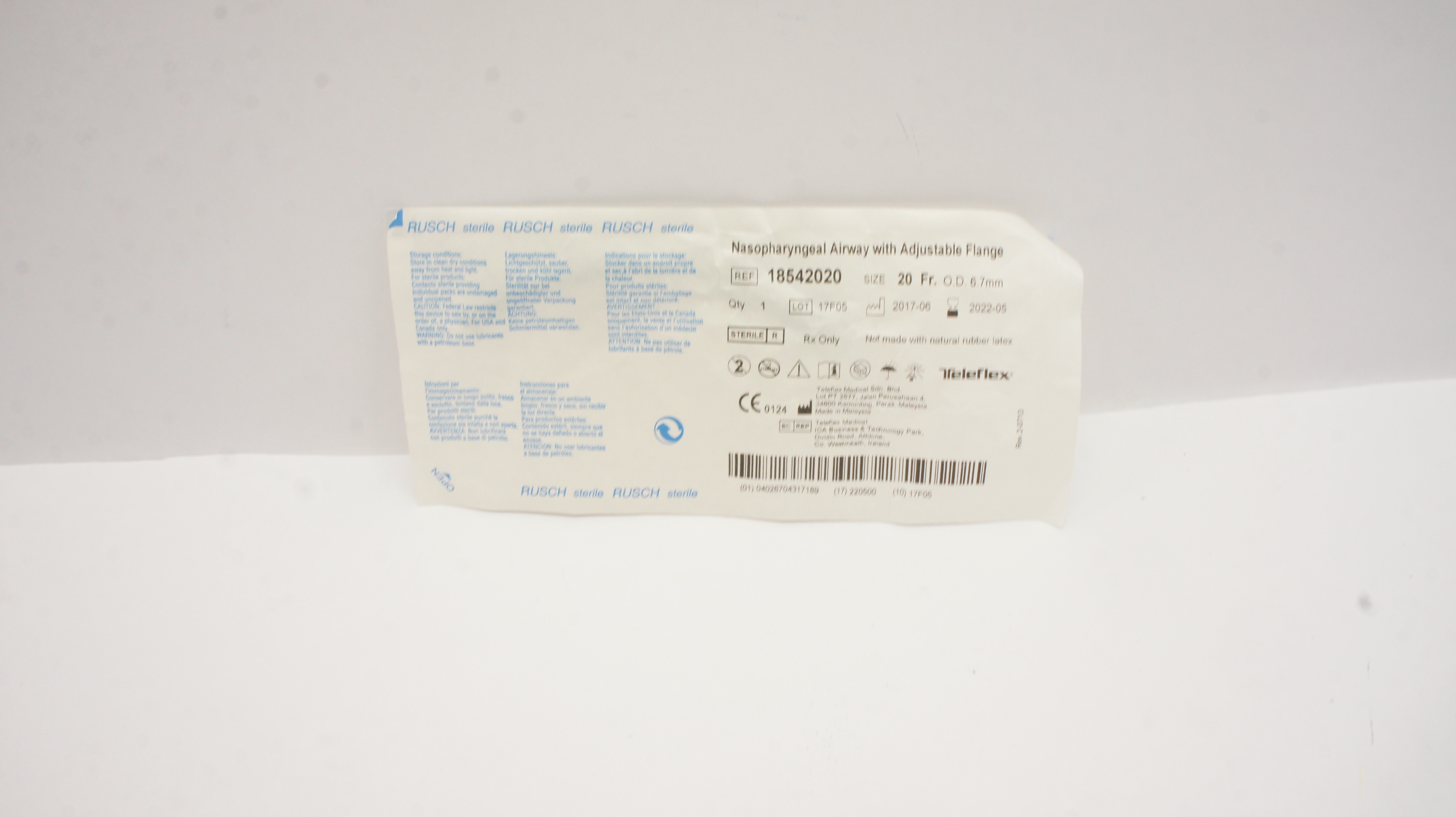 Teleflex 18542020 Rusch Nasopharyngeal Airway Adjustable Flange 20Fr x 6.7mm(x)