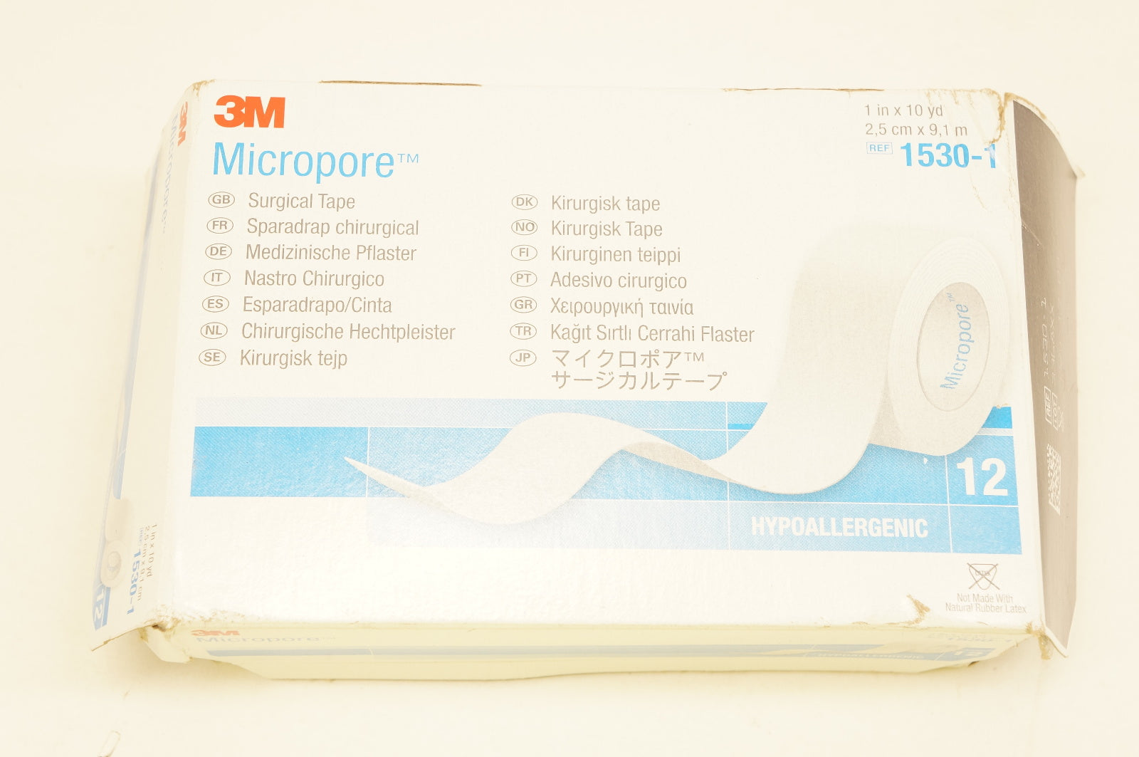 3M 1530-1 Micropore Surgical Tape 1inch x 10yd., Hypoallergenic - Box of 12