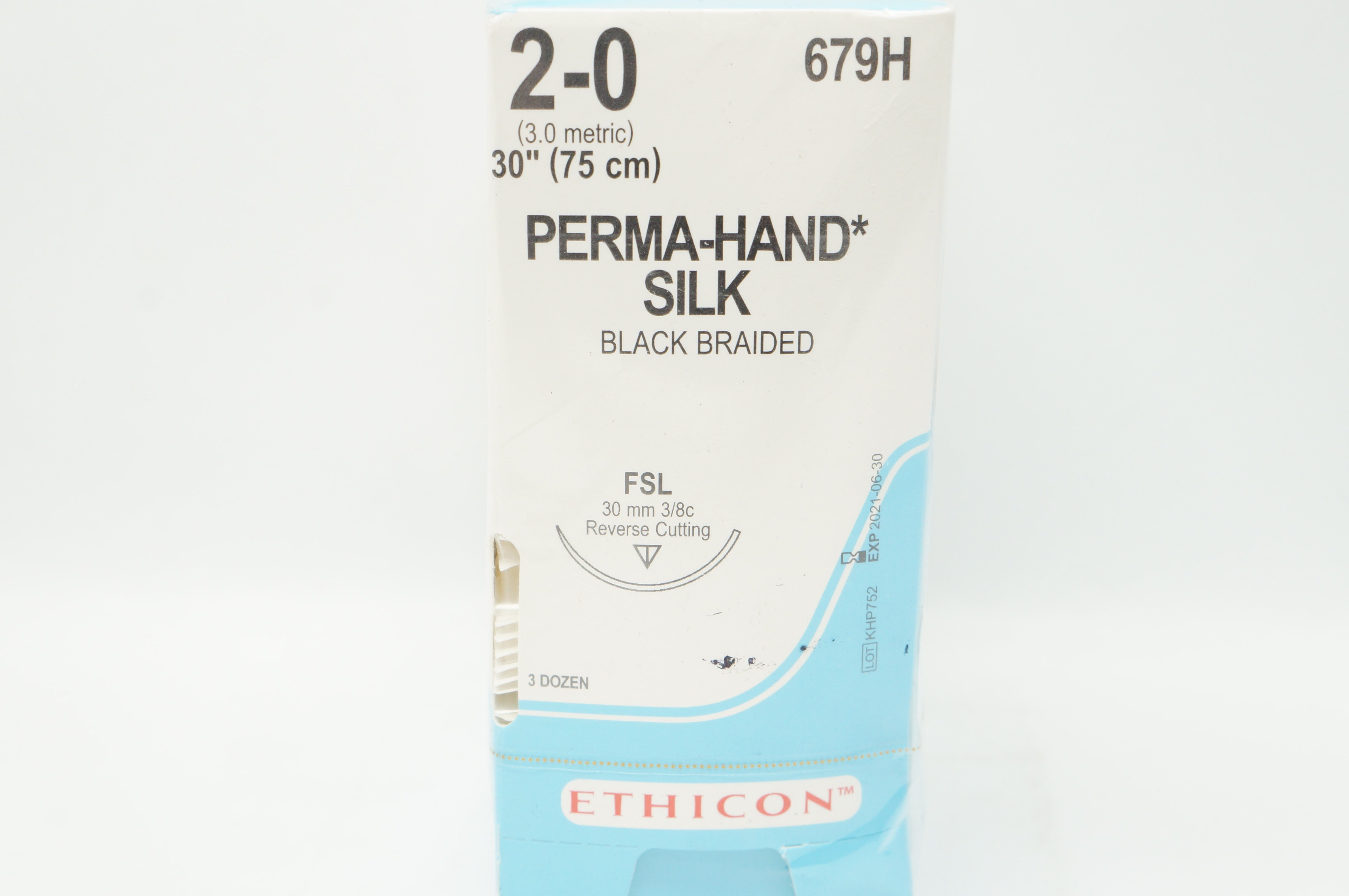 Ethicon 679H 2-0 Perma-Hand Silk FSL 30mm 3/8c Black Braided 30inch-Box of 36(x)