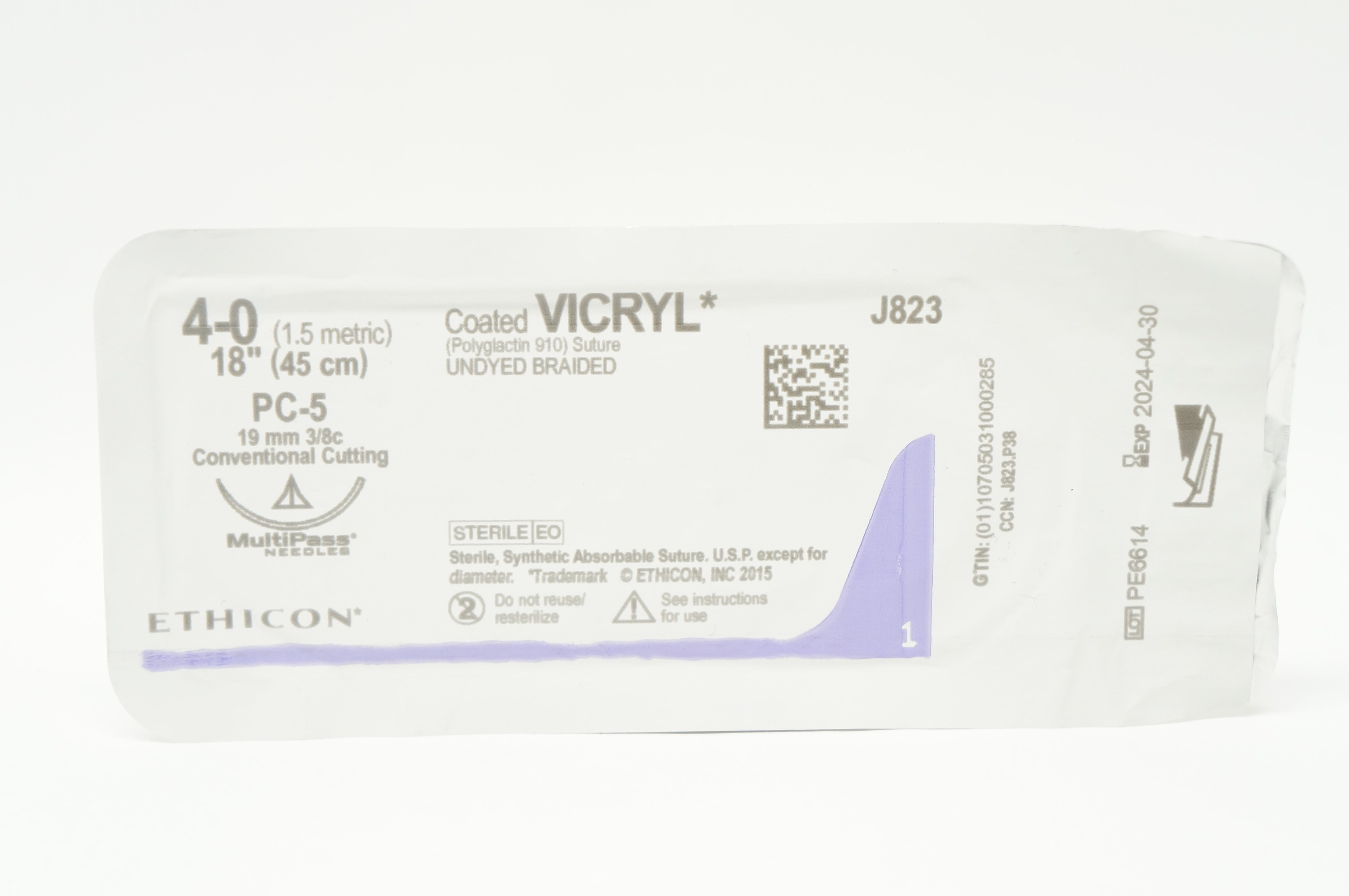 Ethicon J823 4-0 Vicryl PS-5 Conventional Cutting 19mm 3/8c, 18inch