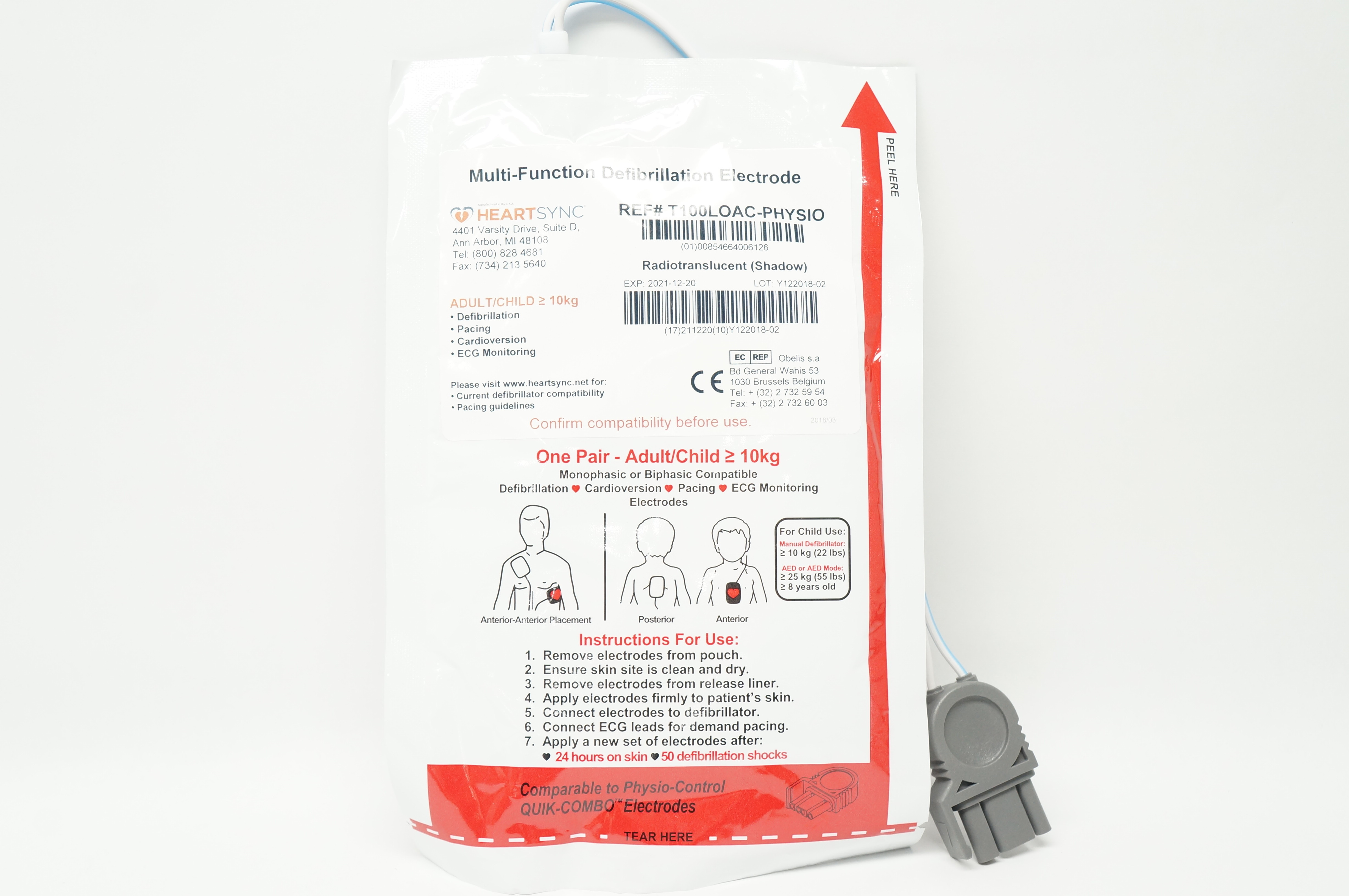 HeartSync T100LOAC-PHYSIO Multi-Function Defibrillation Electrode ≥22lbs