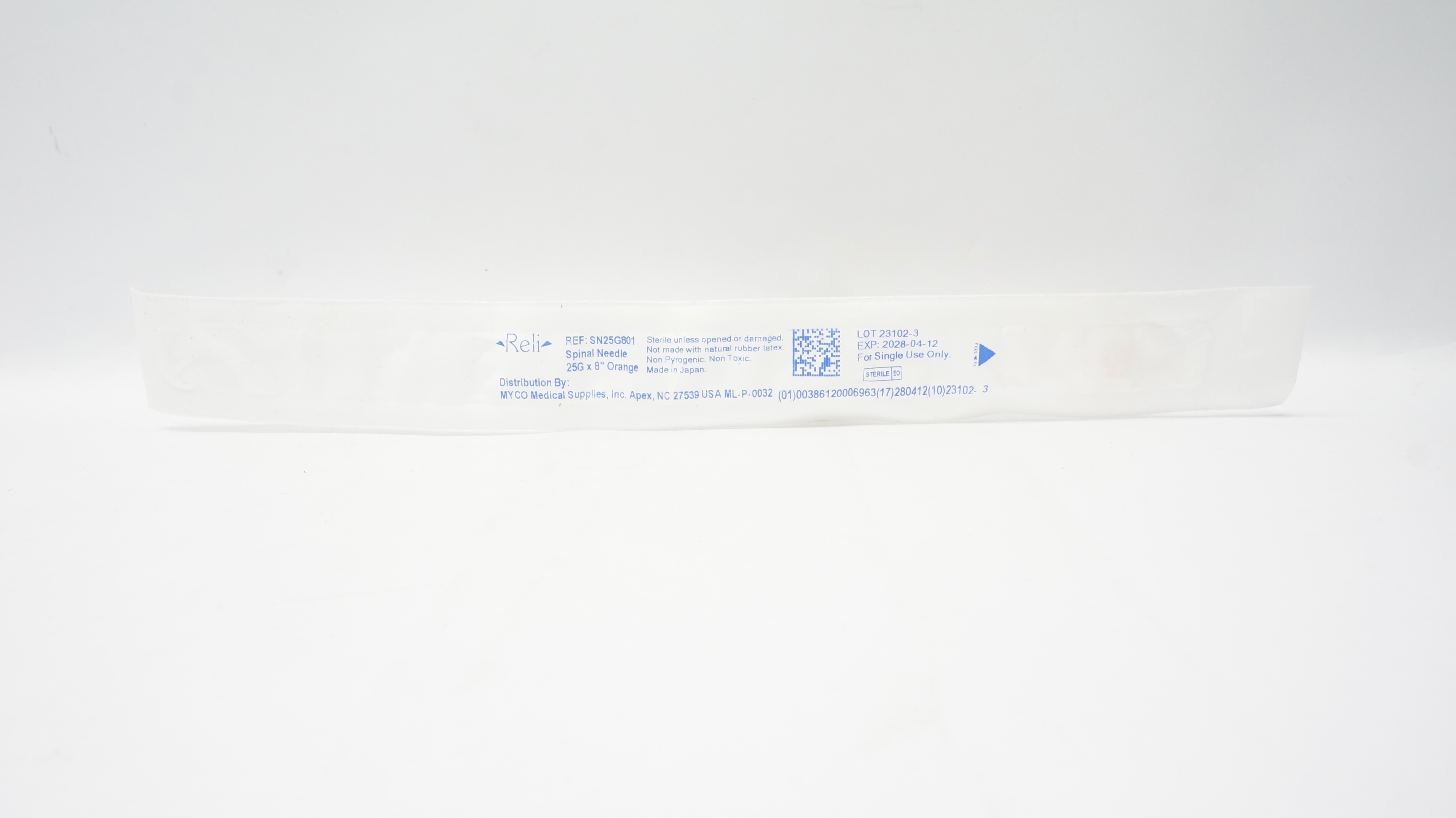 MYCO Medical SN25G801 Reli Spinal Ndle Orange 25G x 8inch