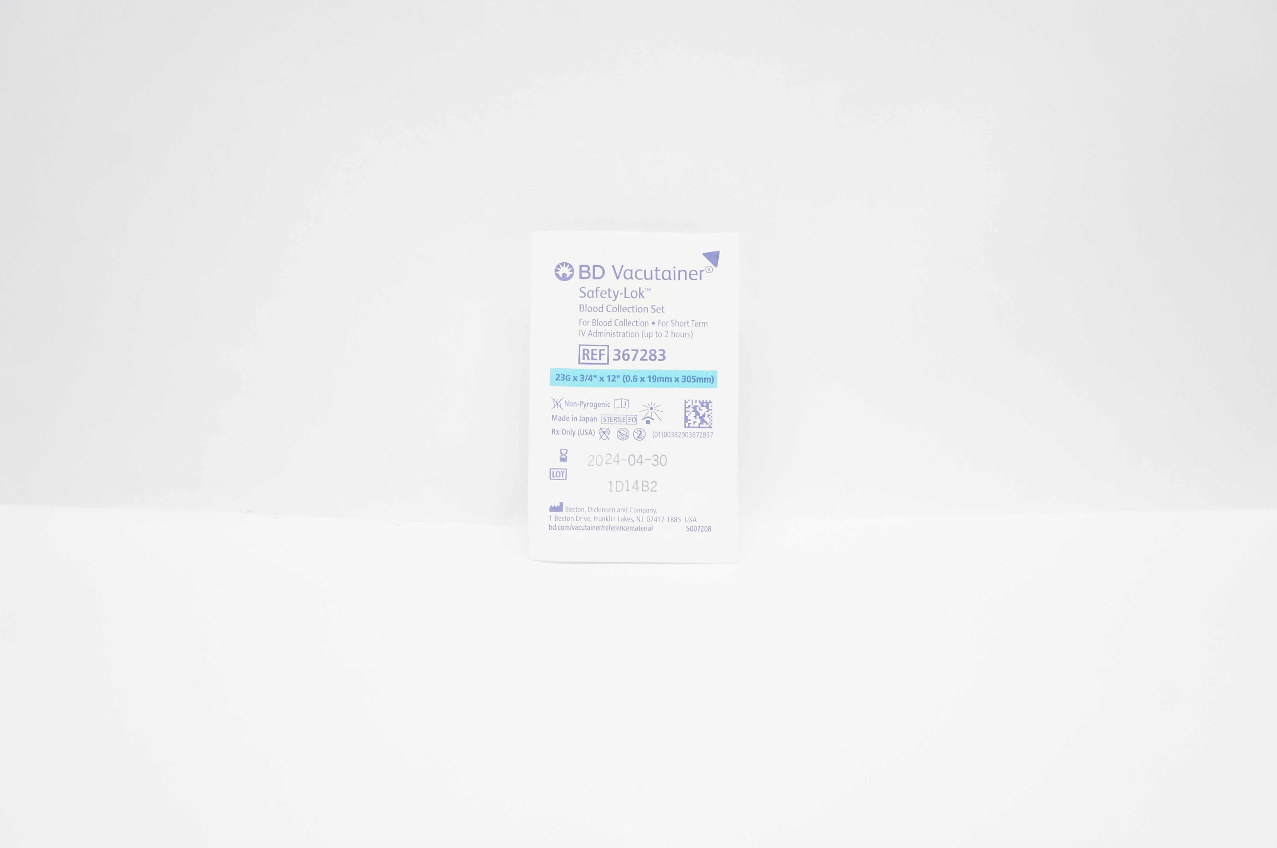 BD 367283 Vacutainer Safety-Lok Blood Collection Set 23G x 3/4inch x 12inch