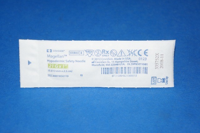 Covidien 8881850110 Magellan Hypodermic Safety Ndle 21G x 1inch (x)