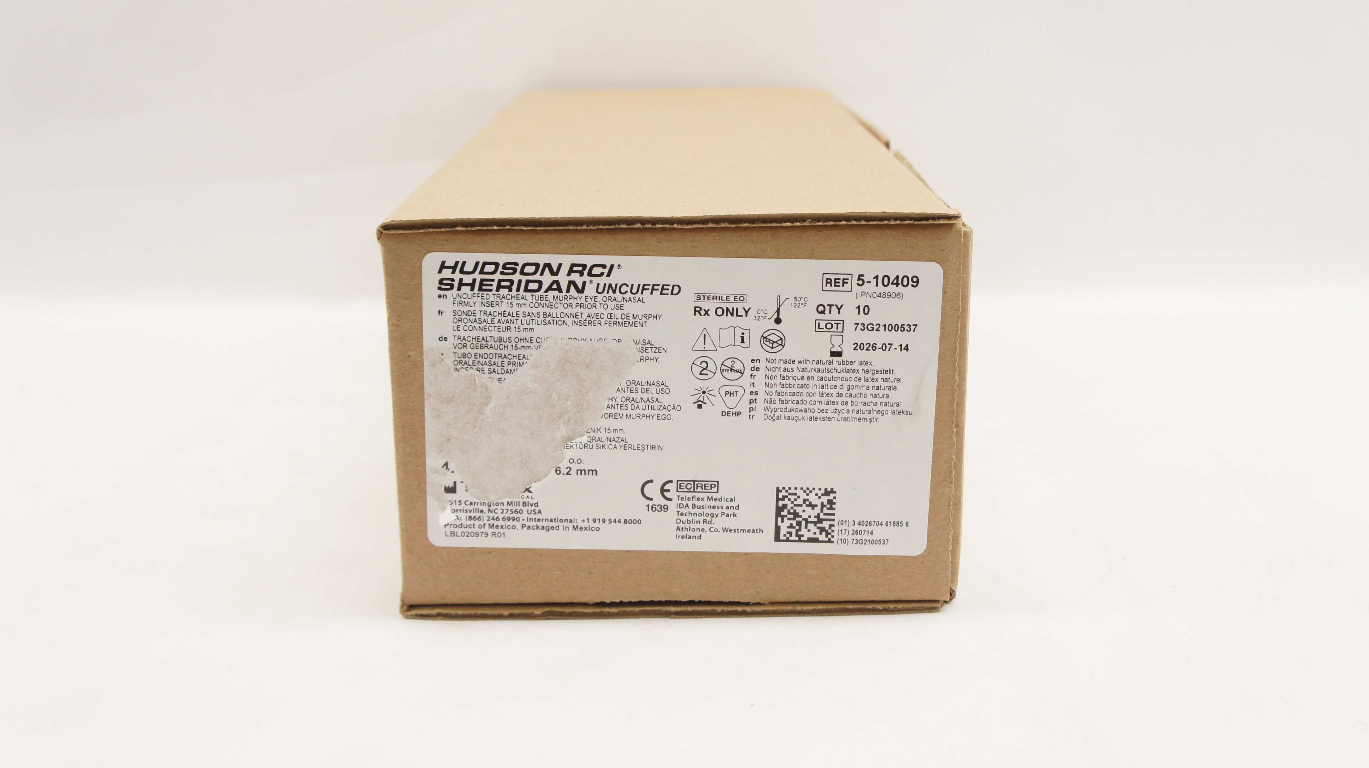 Teleflex 5-10409 Hudson RCI Sheridan Uncuffed Tracheal Tube 4.5x6.2mm -Box of 10