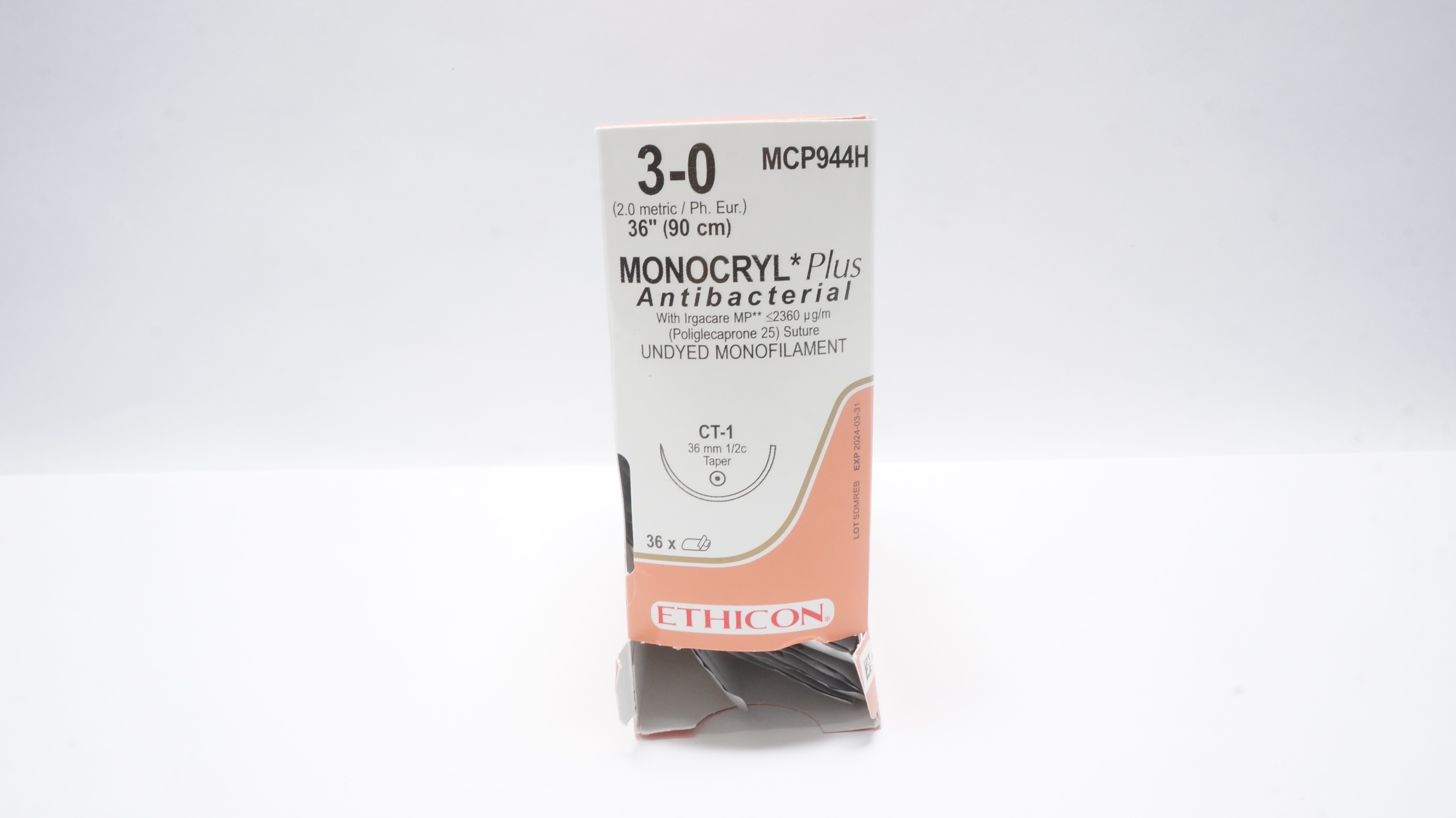 Ethicon MCP944H 3-0 MONOCRYL Plus CT-1 36mm 1/2c Taper 36inch (x) - Box of 29