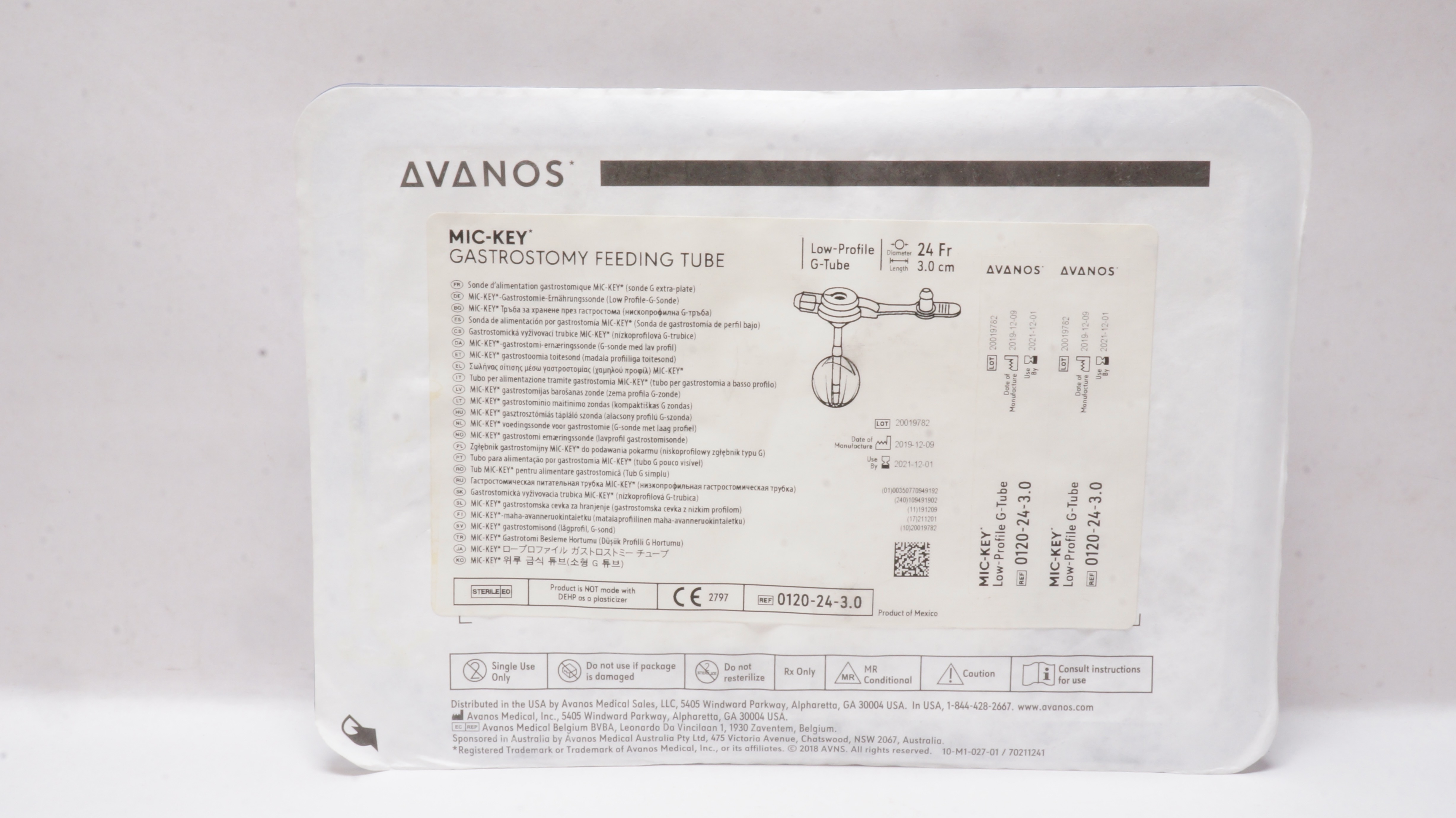 Avanos 0120-24-3.0 Mic-Key Gastrostomy Feeding Low-Profile Tube 24Fr x 3.0cm (x)