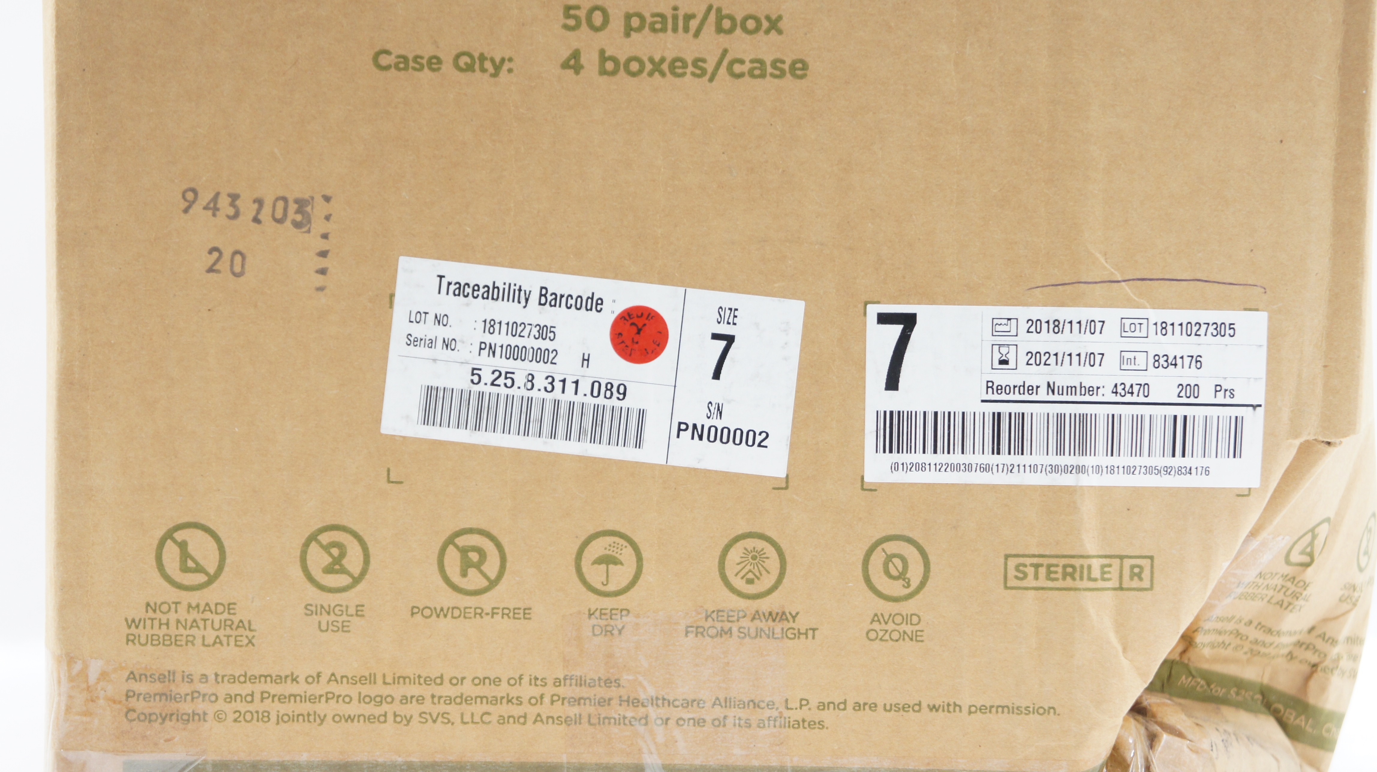 Ansell 43470 PremierPro Surgical Gloves, Size 7 (x) - Case of 4 Boxes of 50