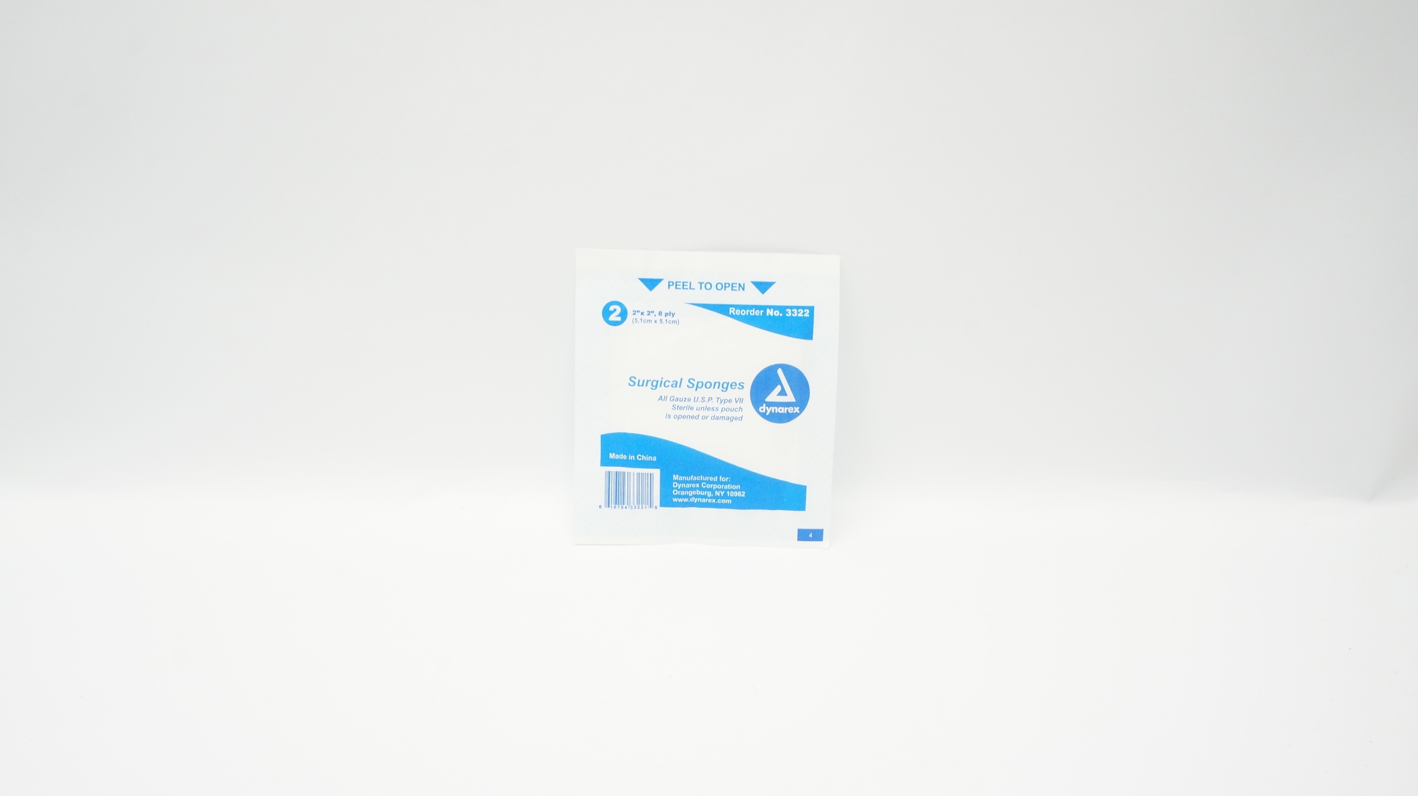 Dynarex 3322 Surgical Sponges All Gauze USP Type VII 2inch x 2inch - Pack of 8