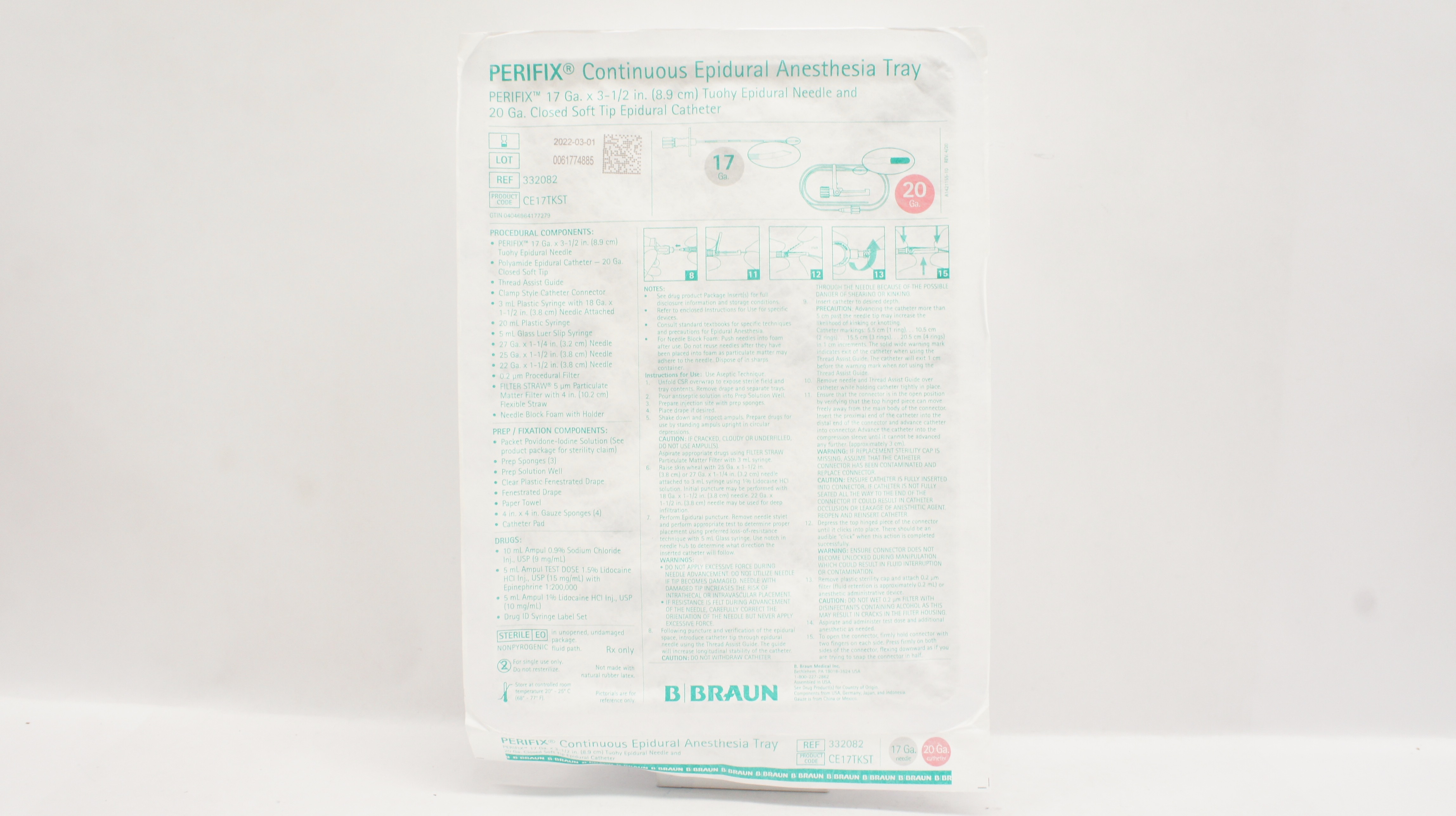 Braun 332082 PERIFIX Continuous Epidural Anesthesia Tray 17Ga x 3-1/2inch (x)