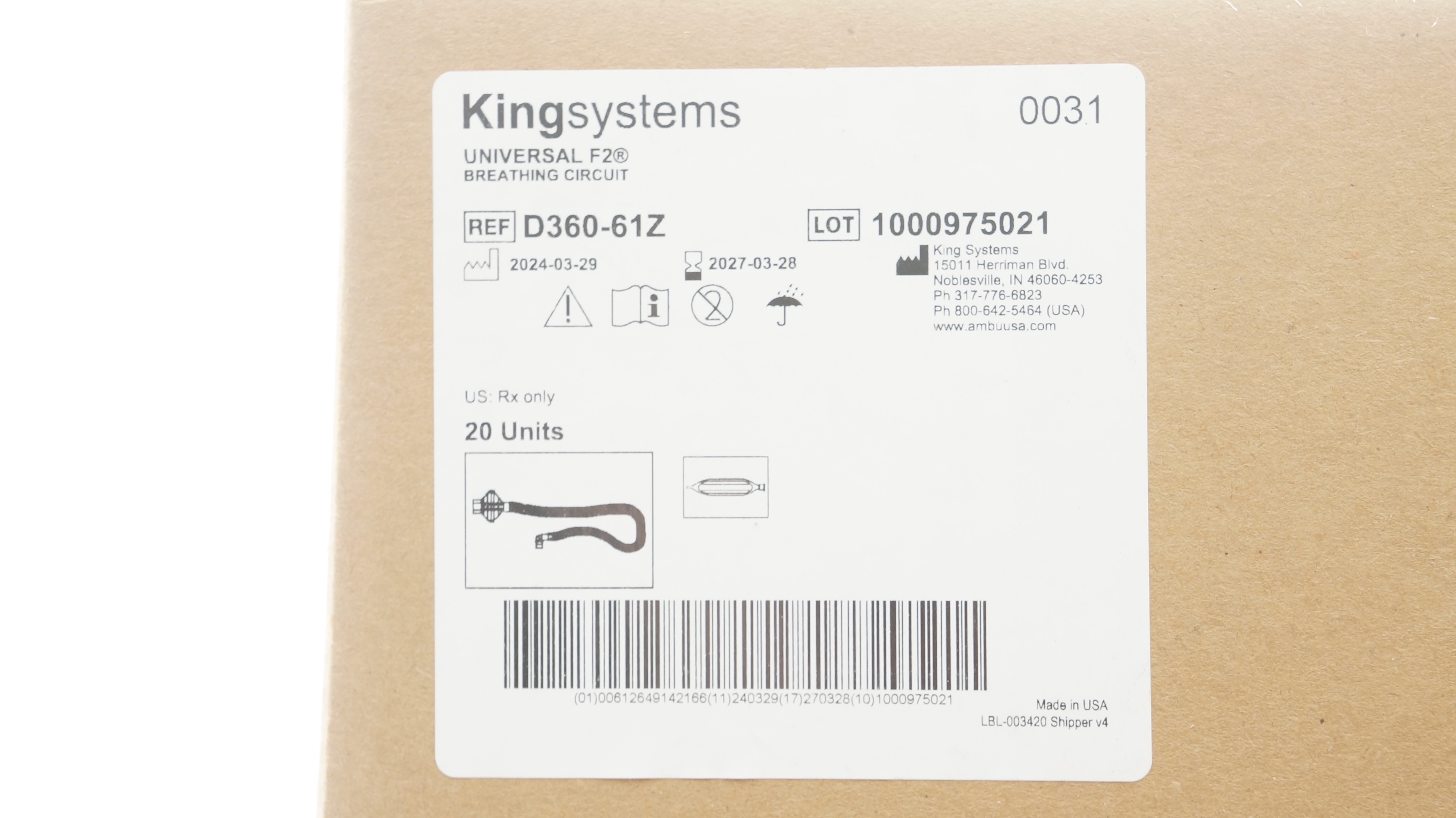 King Systems D360-61Z Universal F2 Breathing Circuit - Box of 20
