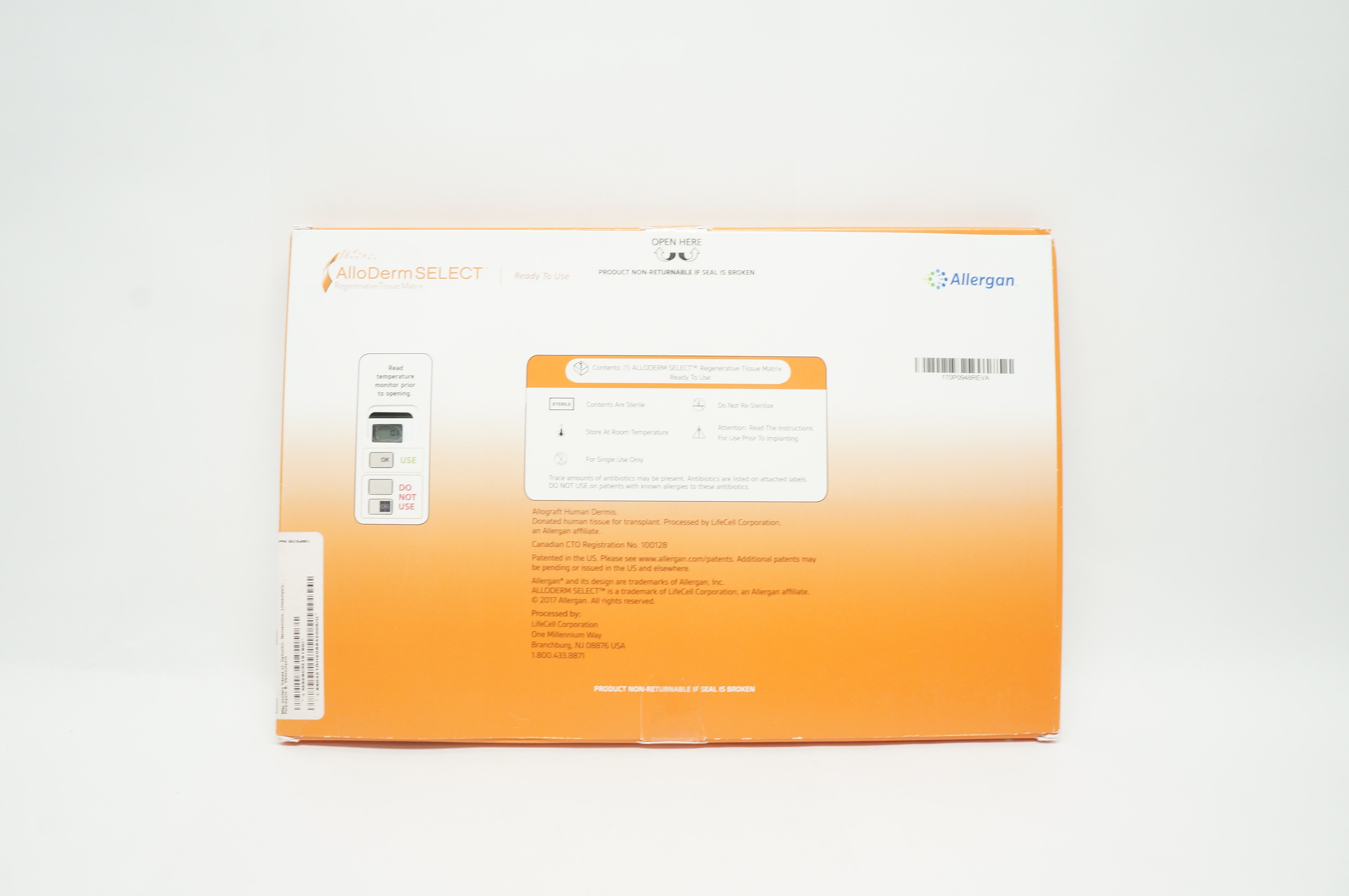 Allergan CM1519 AlloDerm Select Regenerative Tissue Matrix RTU, 2.4 ± 0.4mm  (x)