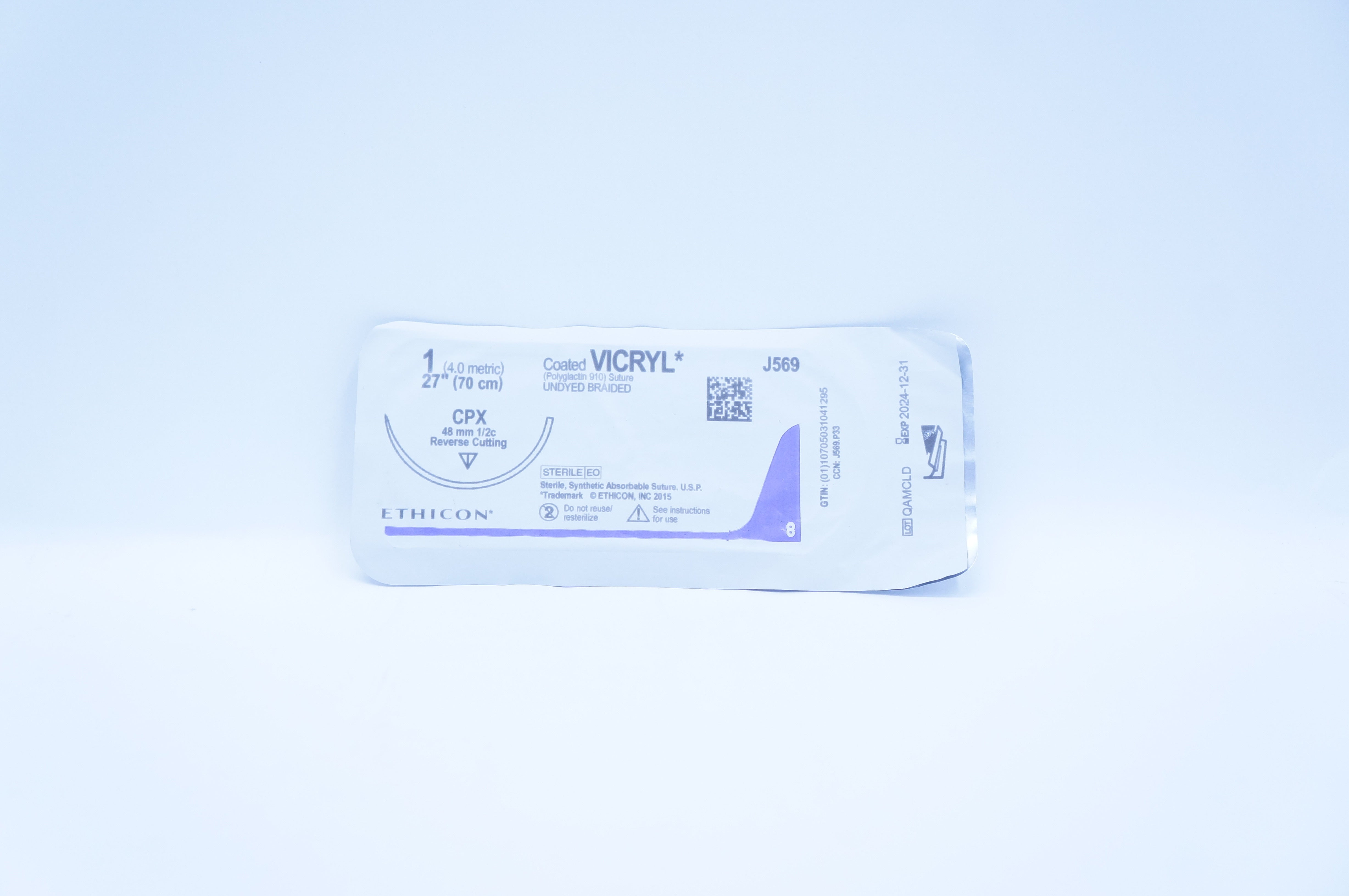 Ethicon J569 1 VICRYL, CPX 48mm 1/2c Reverse Cutting, 27inch