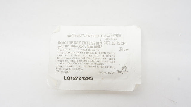 Hospira 12655-28 LifeShield Macrobore Extension Set W/Option-Lok Non-Dehp 20inch