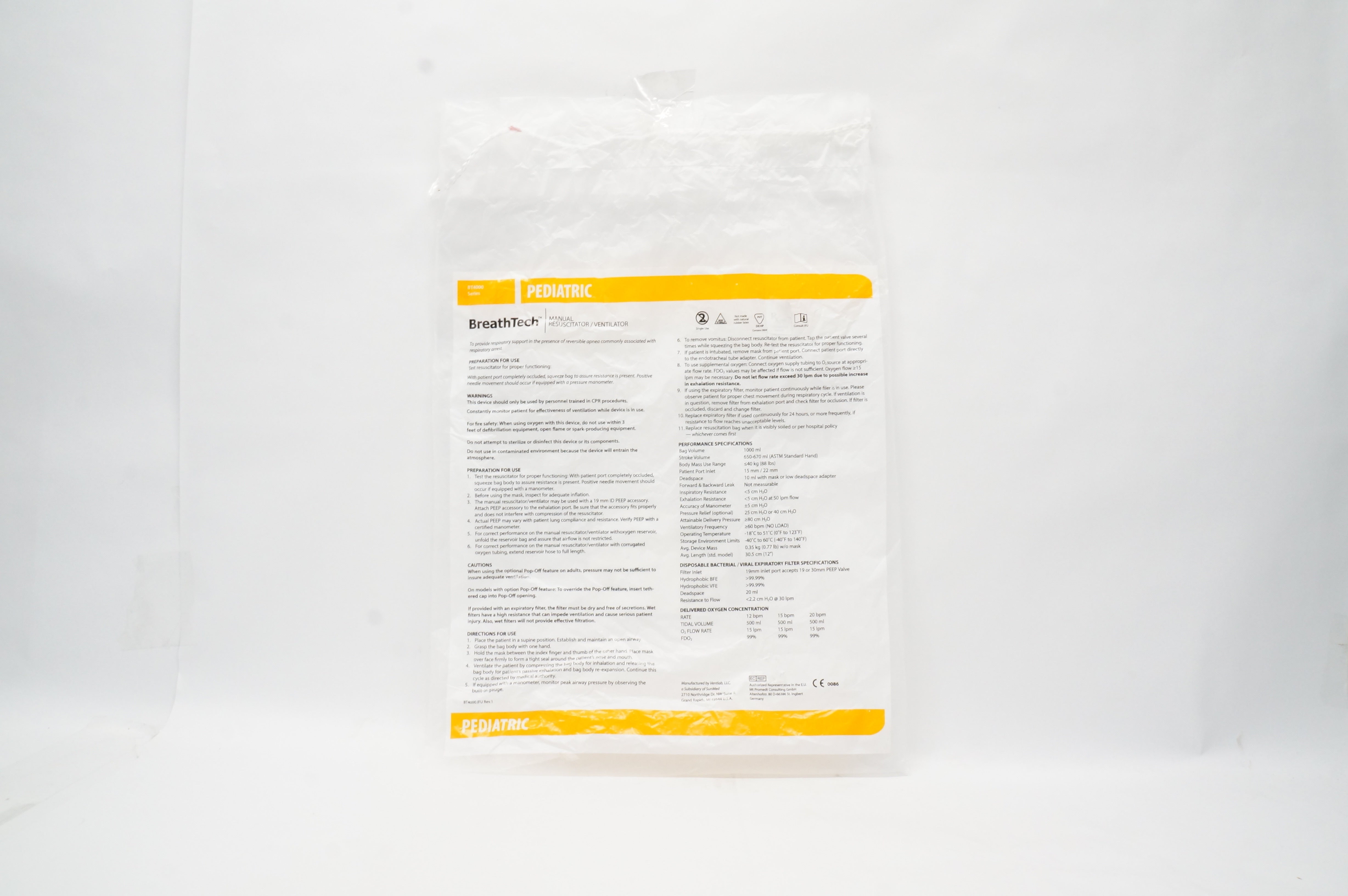 SunMed BT4024 BreathTech Pediatric Resuscitator with Corrugated Tubing, 40cm