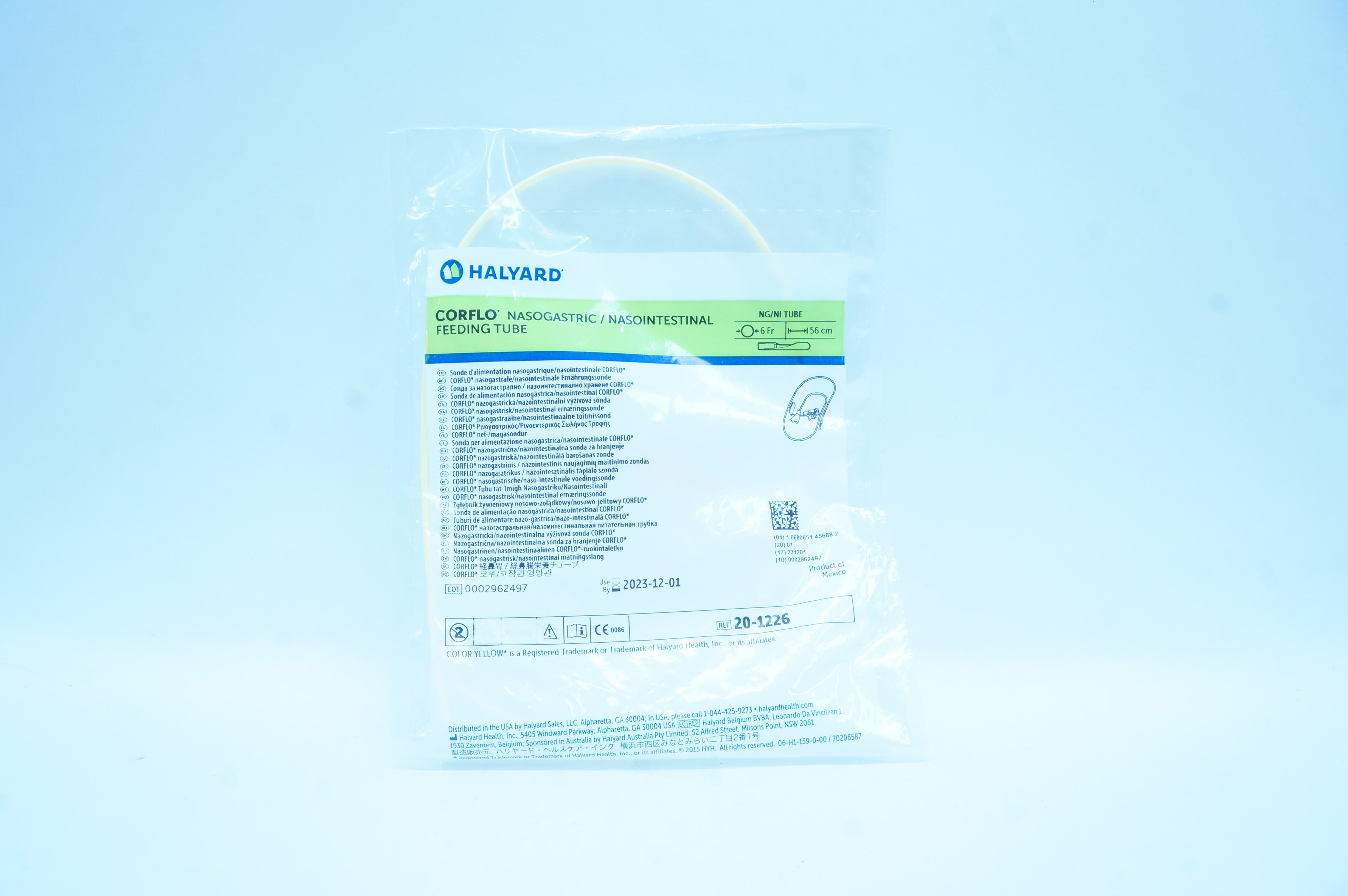 Halyard 20-1226 Corflo Nasogastric/ Nasointestinal Feeding Tube 6Fr x 56cm