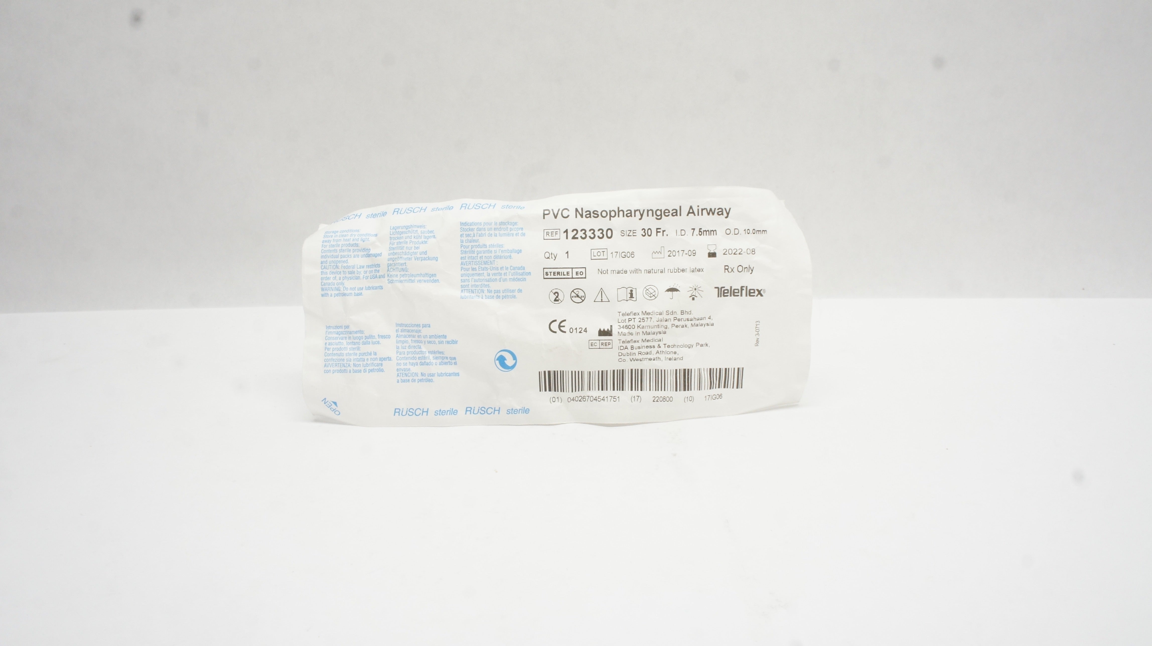 Teleflex 123330 PVC Nasopharyngeal Airway 30 Fr. x 7.5mm ID x 10.0mm OD(x)