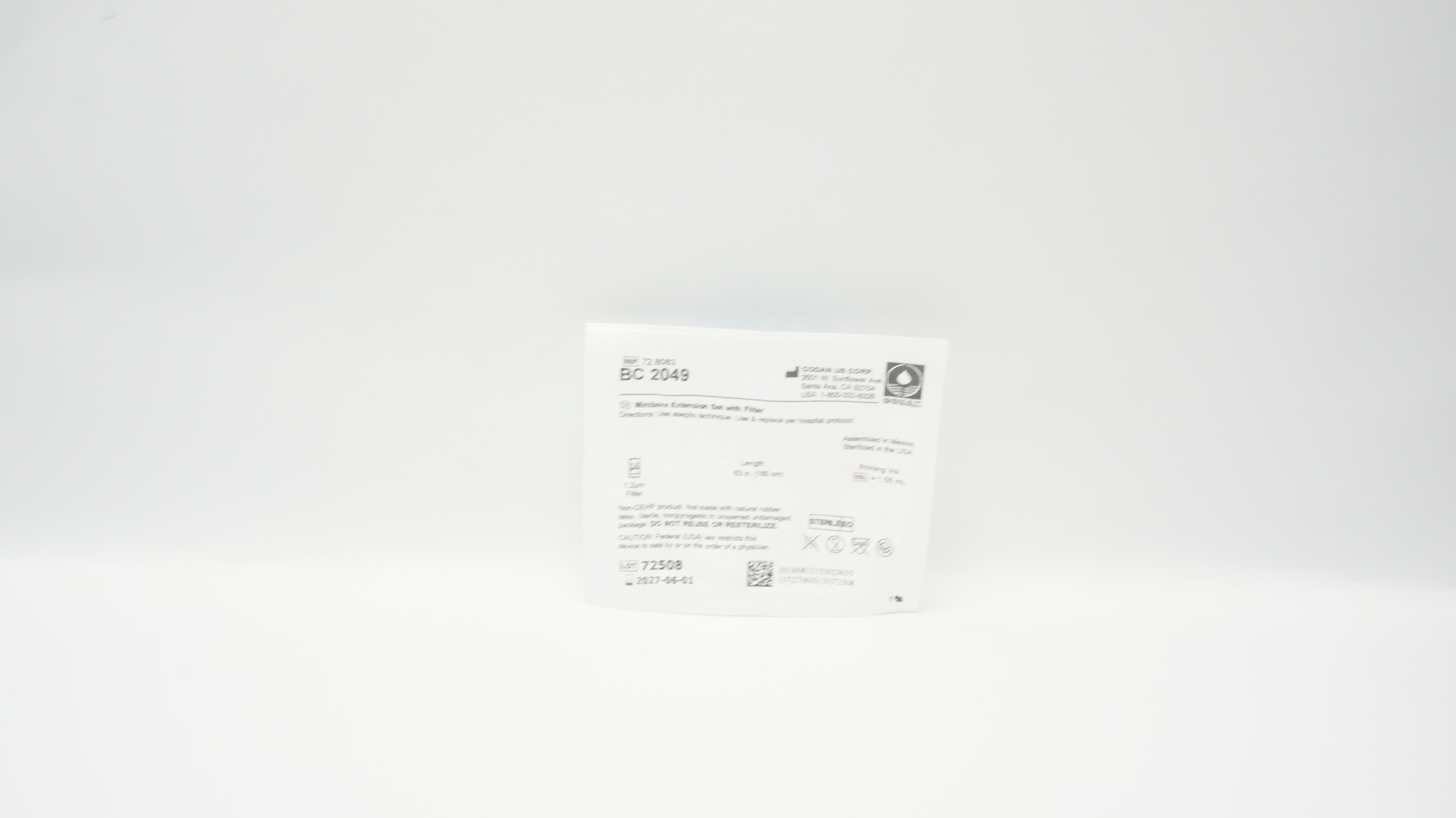 Codan BC2049 Minibore Extension Set with Filter 1.2µm, 62 inch x 1.55mL