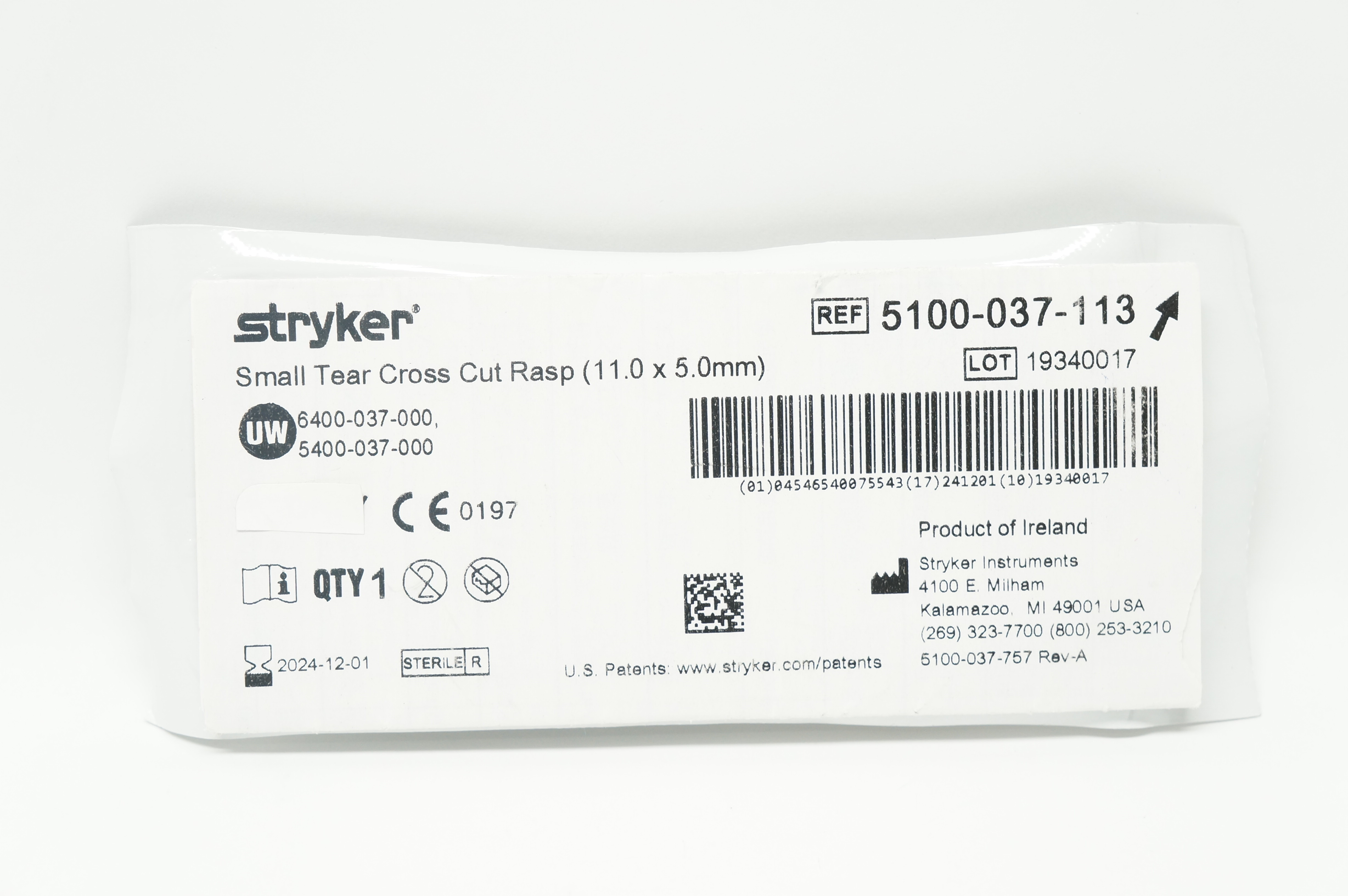 Stryker 5100-037-113 Small Tear Cross Rasp 11.0 x 5.0mm