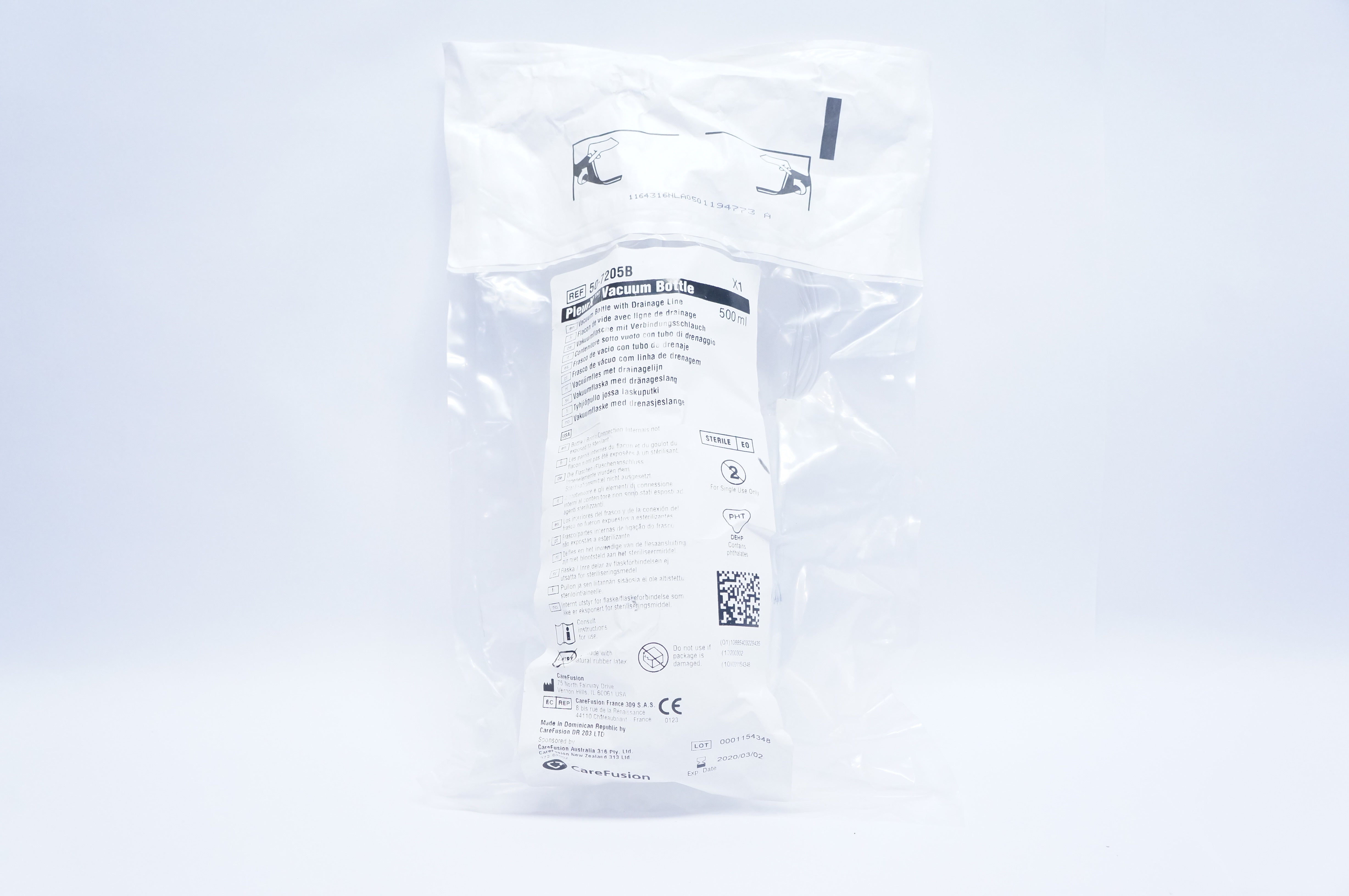 CareFusion 50-7205B PleurX Vacuum Bottle 500ml (x)