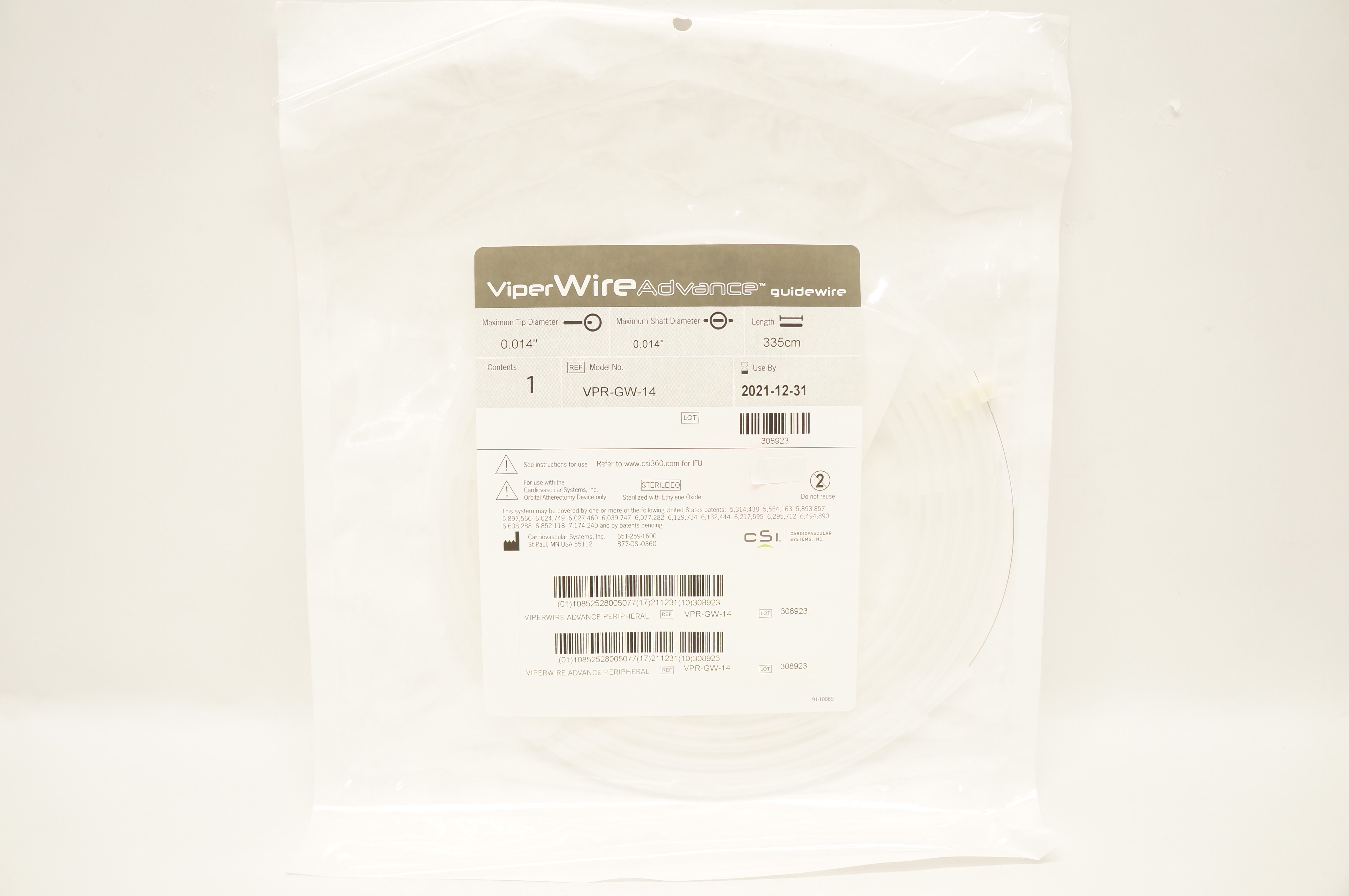CSI VPR-GW-14 ViperWire Advance, Guidewire 0.014inch x 0.014inch x 335cm (x)