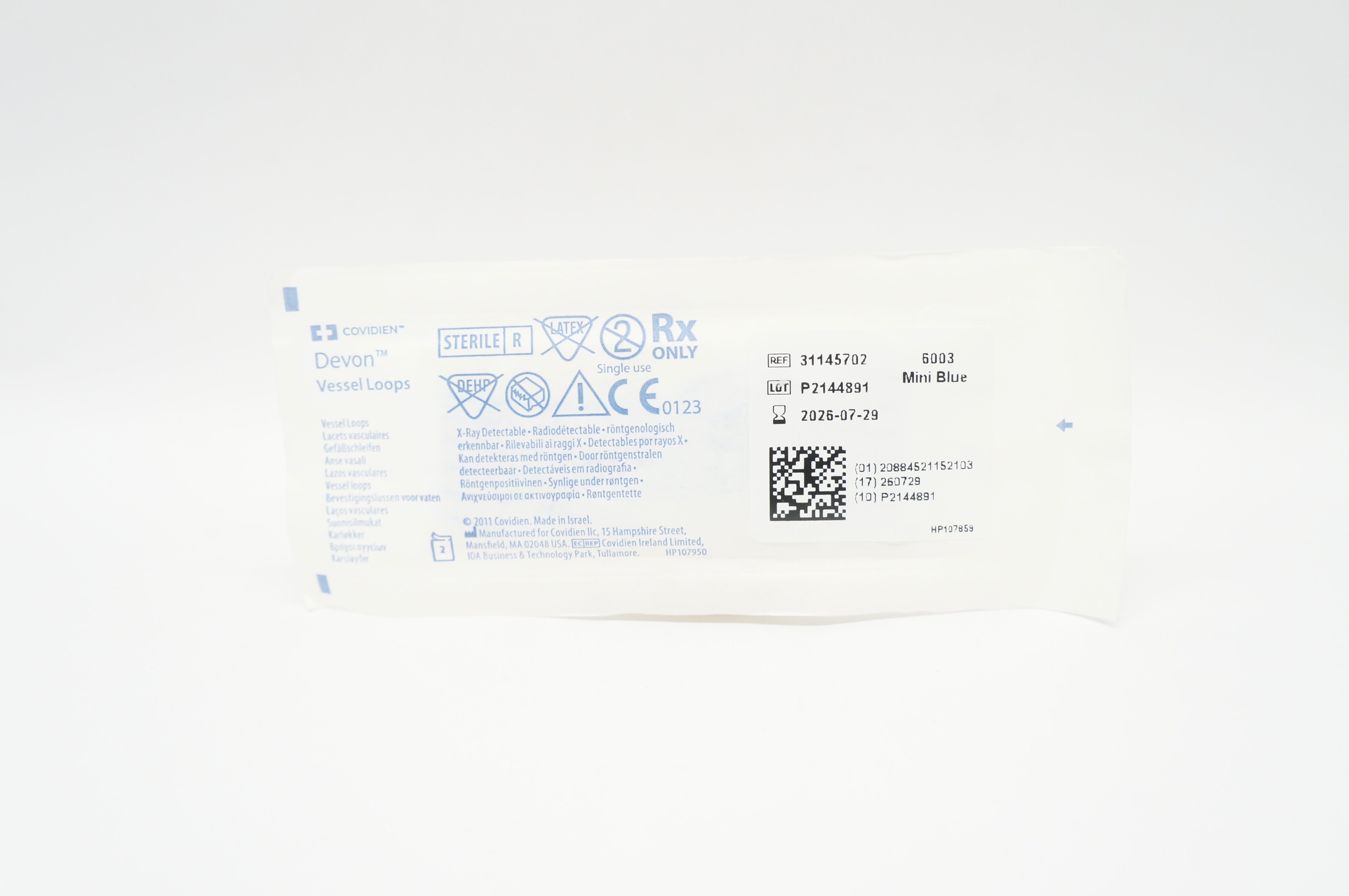 Covidien 31145702 6003 Mini Blue Devon Vessel Loops  - Pack of 2