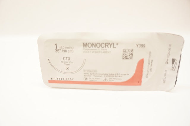 Ethicon Y399 1 MONOCRYL Stre Violet Monofilament CTX 48mm 1/2c Taper, 36inch (x)