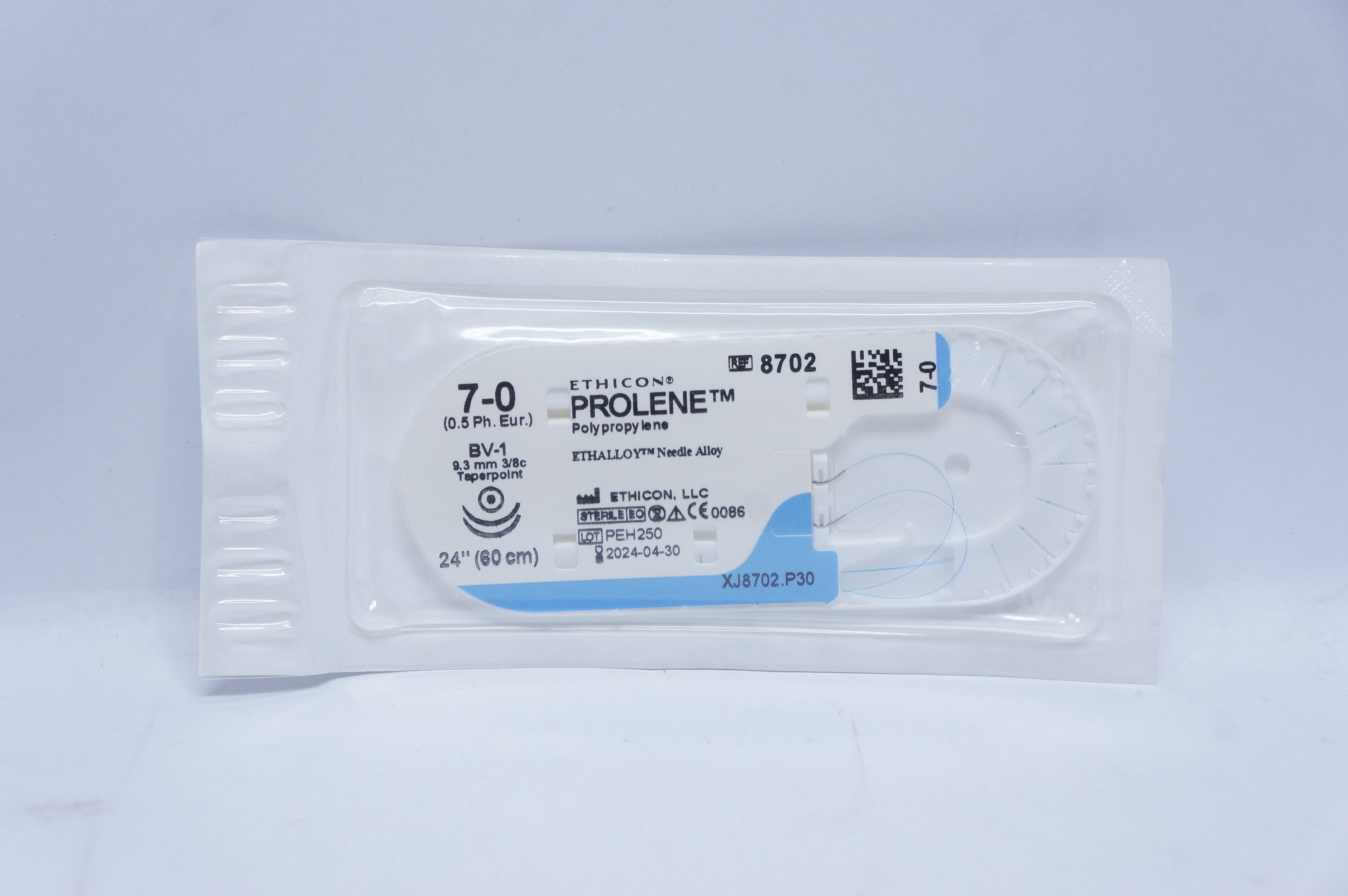 Ethicon 8702 7-0 PROLENE, BV-1, 9.3mm 3/8c Taperpoint, 24inch