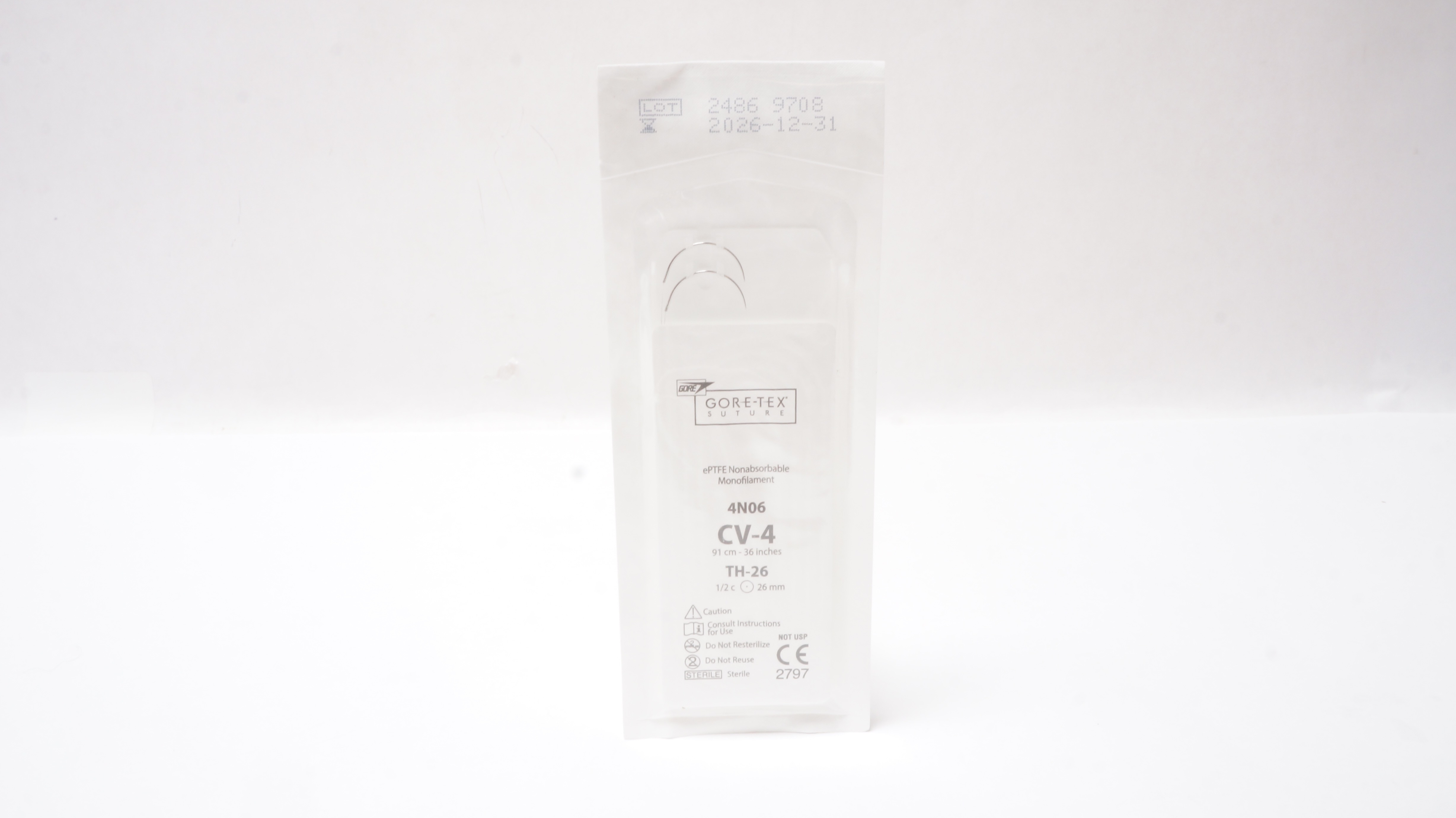 Gore 4N06 ePTFE Nonabsorbable Monofilament, CV-4 TH-26 1/2c 26mm, 36inch