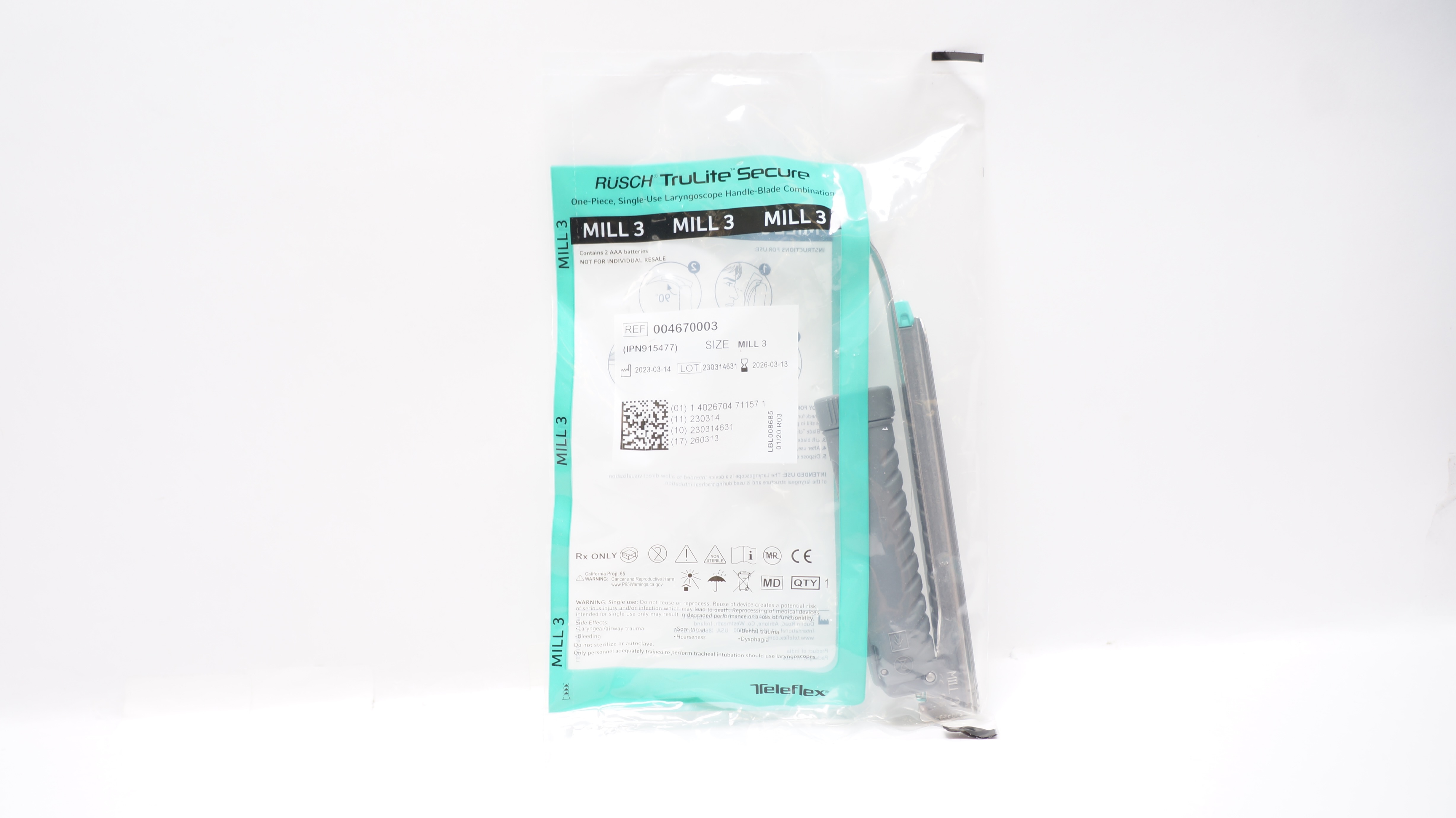 Teleflex 004670003 TruLite Secure Laryngoscope Handle-Blade Combination Mill3